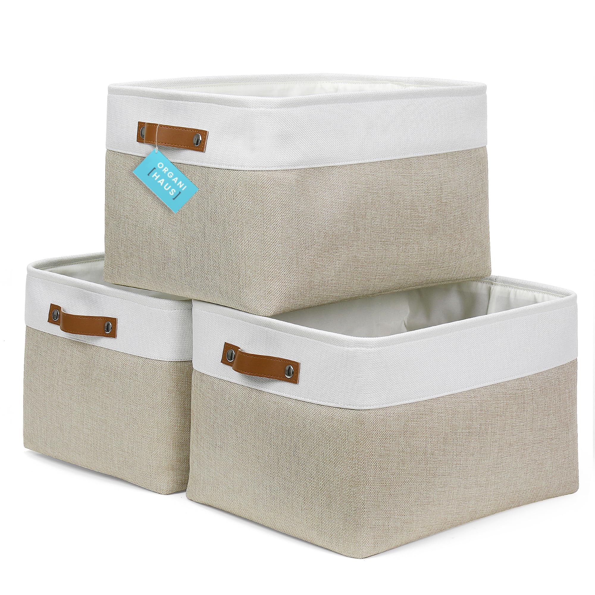 Organihaus Extra Large Fabric Storage Baskets For Shelves 3 Pack | 16X13In Closet Storage Bins For Shelves | Cloth Baskets For O