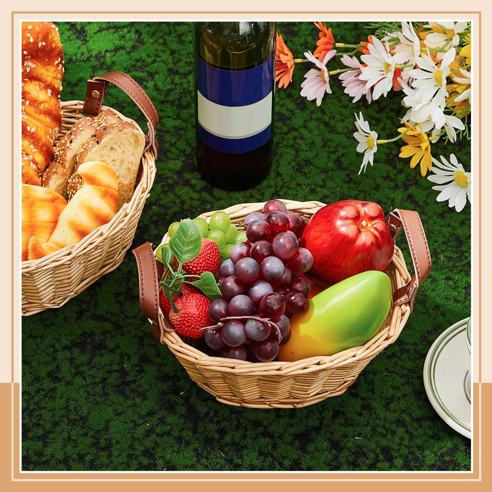 Sintuff 10 Pcs Small Wicker Basket for Gifts, Empty to Fill Chocolate Nuts Cookies Fruits with Handle, Clear Cellophane Wrap Bag