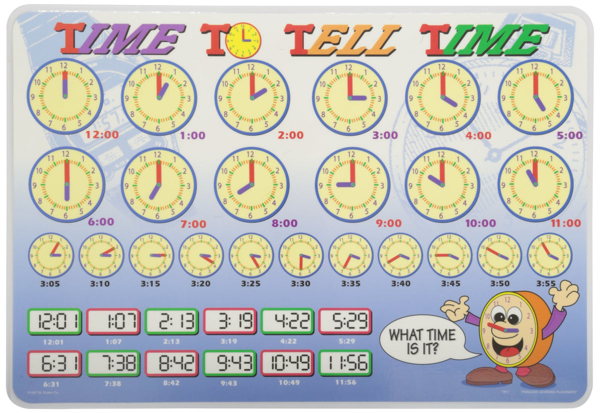 Painless Learning Time To Tell Time Placemat Large