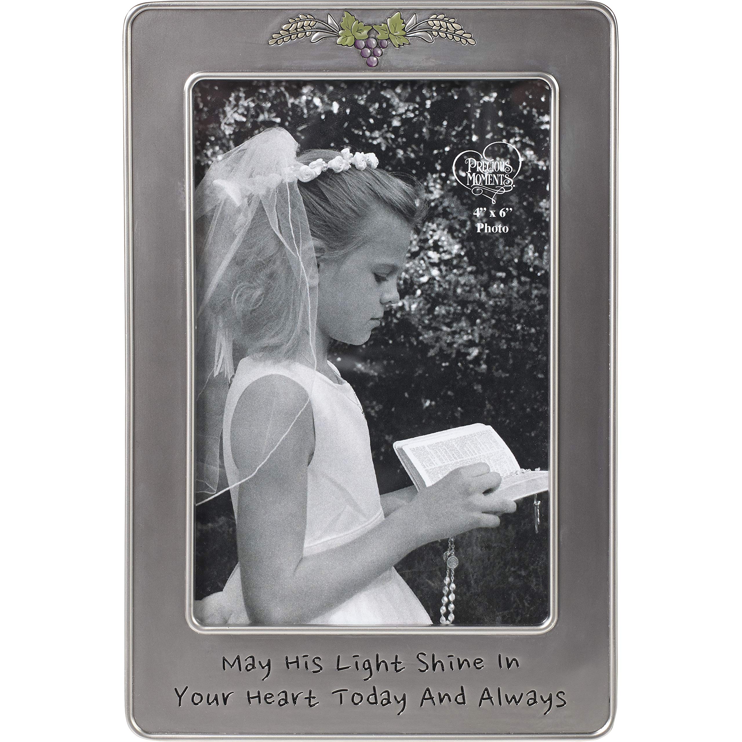 Precious Moments 172408 May His Light Sine in Your Heart Today & Always First Communion Silver Zinc Alloy 4 X 6 Photo Frame, One