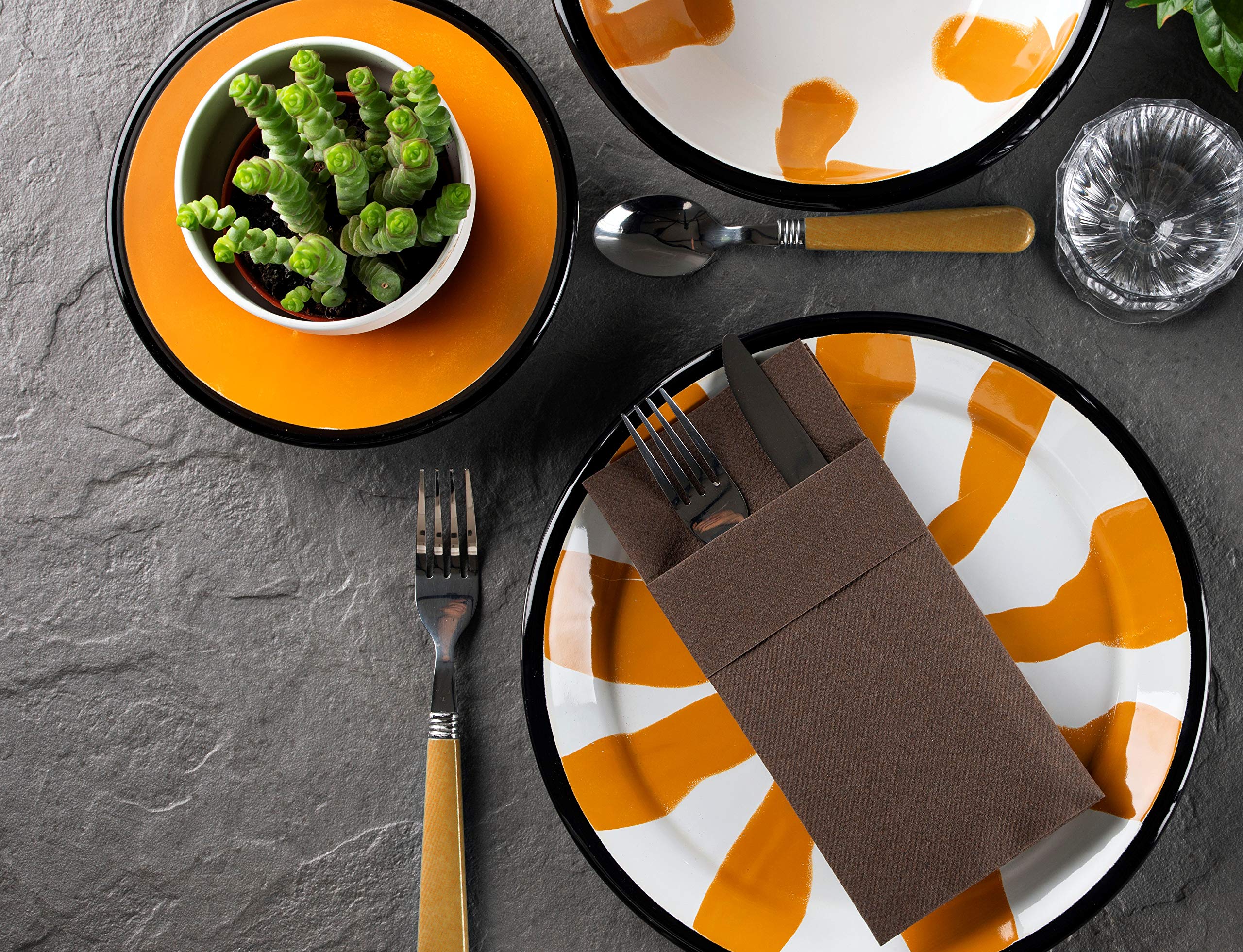 Brown Dinner Napkins Cloth Like with Built-in Flatware Pocket  Linen-Feel Absorbent Disposable Paper Hand Napkins for Kitchen  Bathroom  Parties  Weddings  Dinners or Events  1/8 Fold  Pack of 50