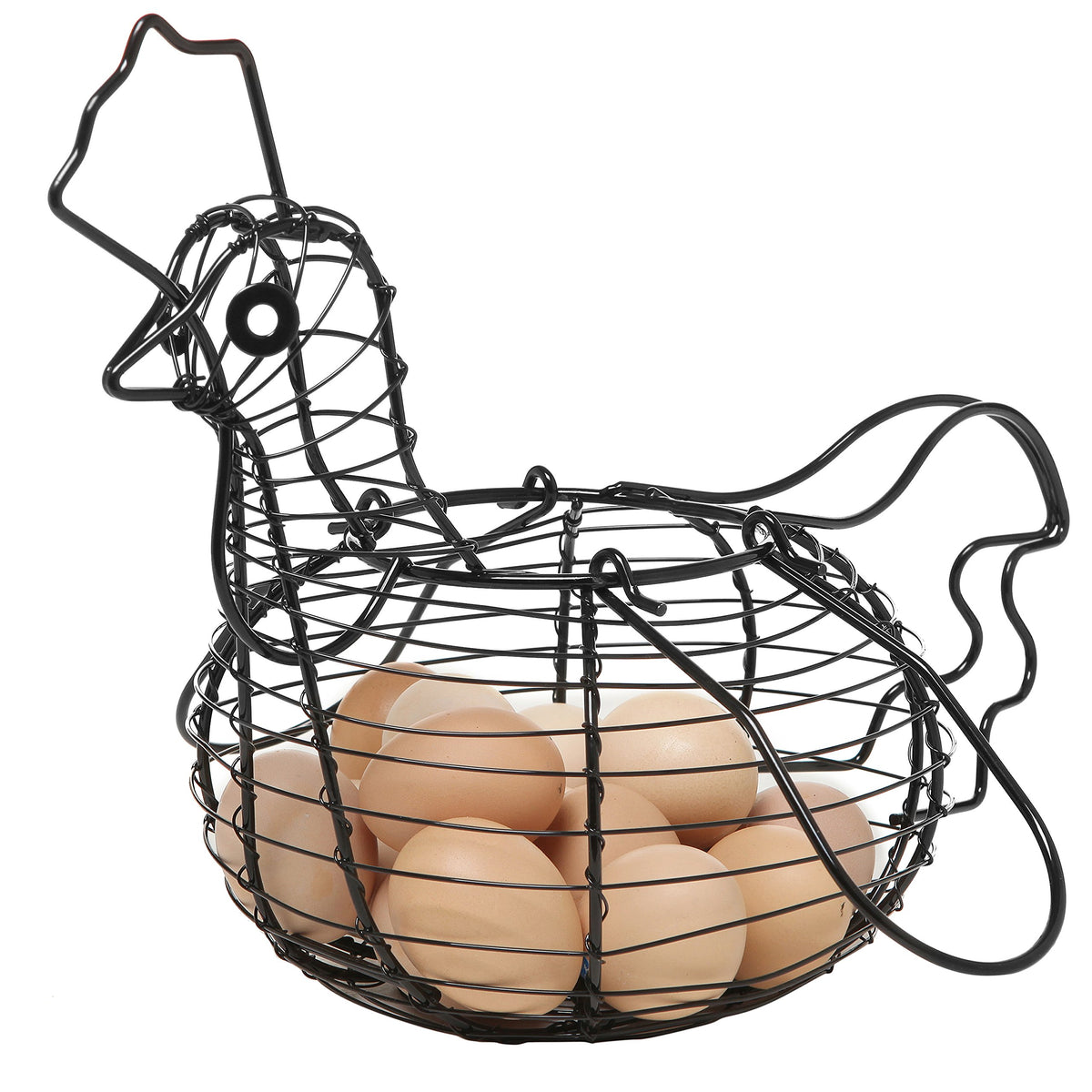 Mygift Black Metal Wire Egg Basket With Chicken Shape Design, Farm Fresh Egg Collecting Basket, Decorative Farmhouse Kitchen Sto