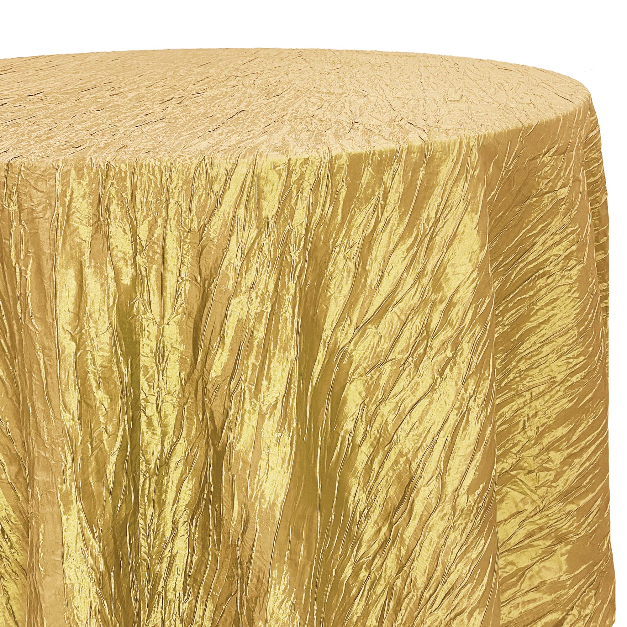 Your Chair Covers - 120 Inch Round Crinkle Taffeta Tablecloth - Gold, Crushed Shiny Dining Table Cloth For Wedding Party Birthda