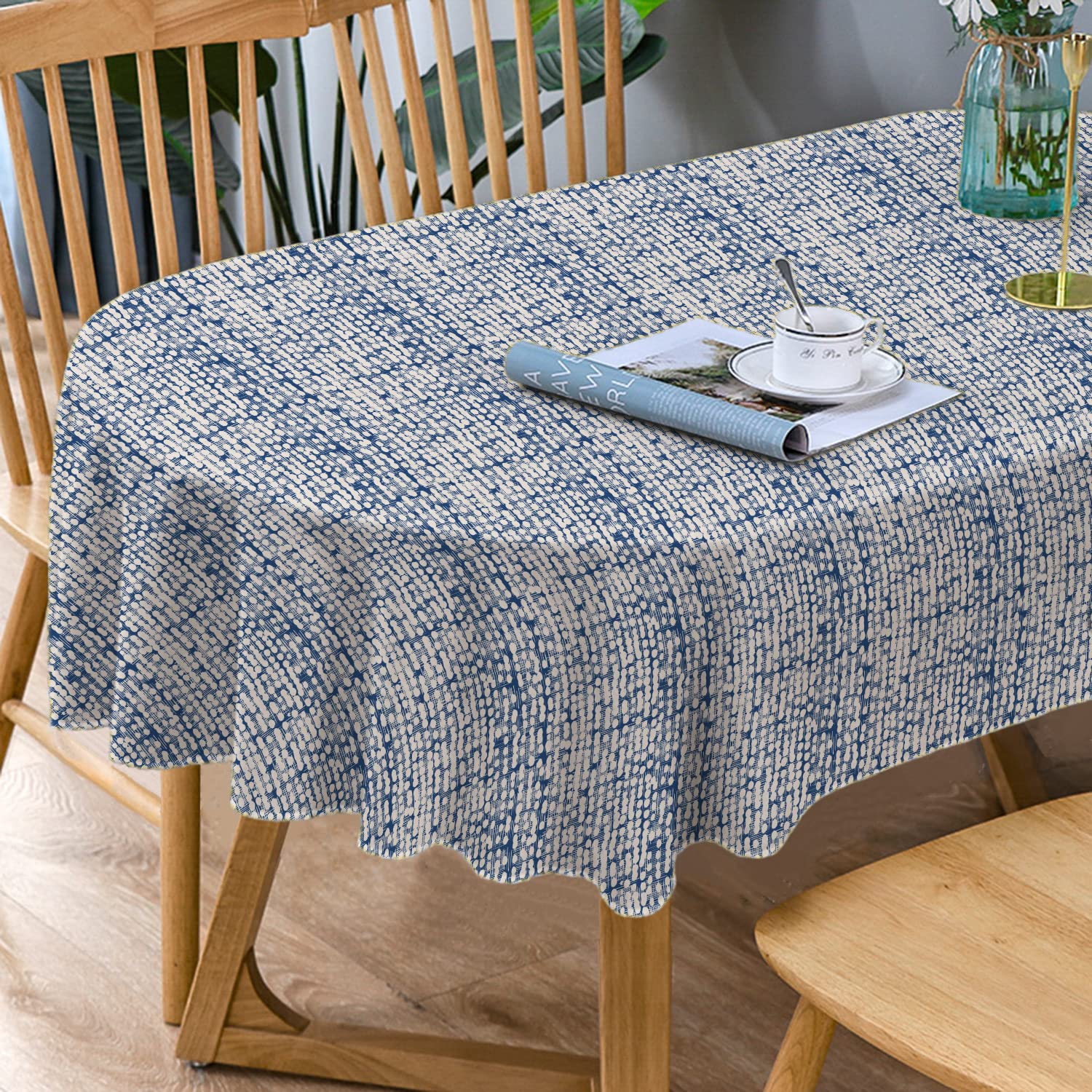 Bnejvif Oval Tablecloth, Modern Oval Tablecloth, Blue Tablecloth Indooroutdoor Waterproof Wrinkle Free Durable Oval Tablecloth F
