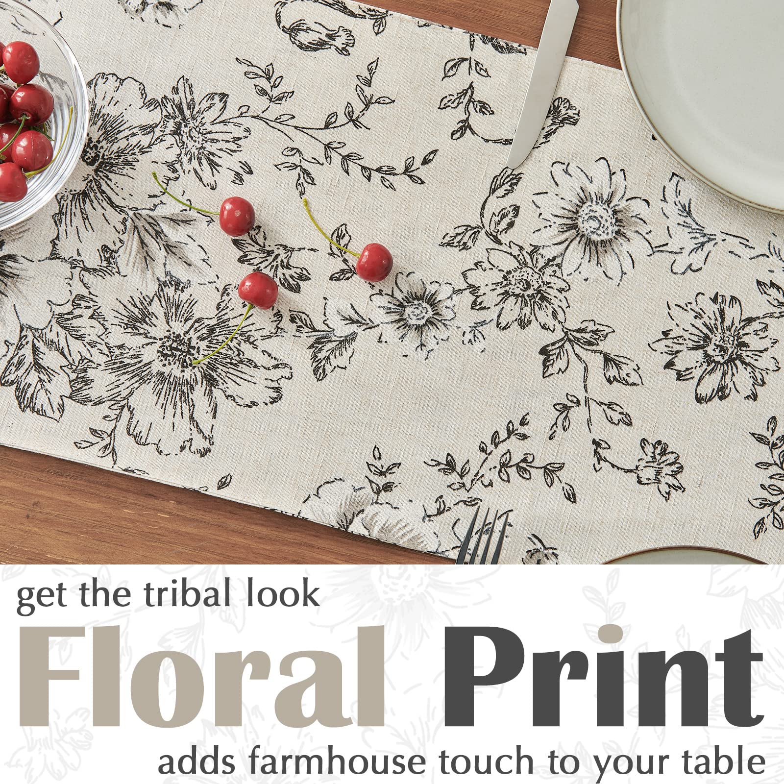Jinchan Linen Table Runner Floral Print Kitchen Table Runner 72 Inches Long Peonies Botanical Decorative Table Runner Farmhouse
