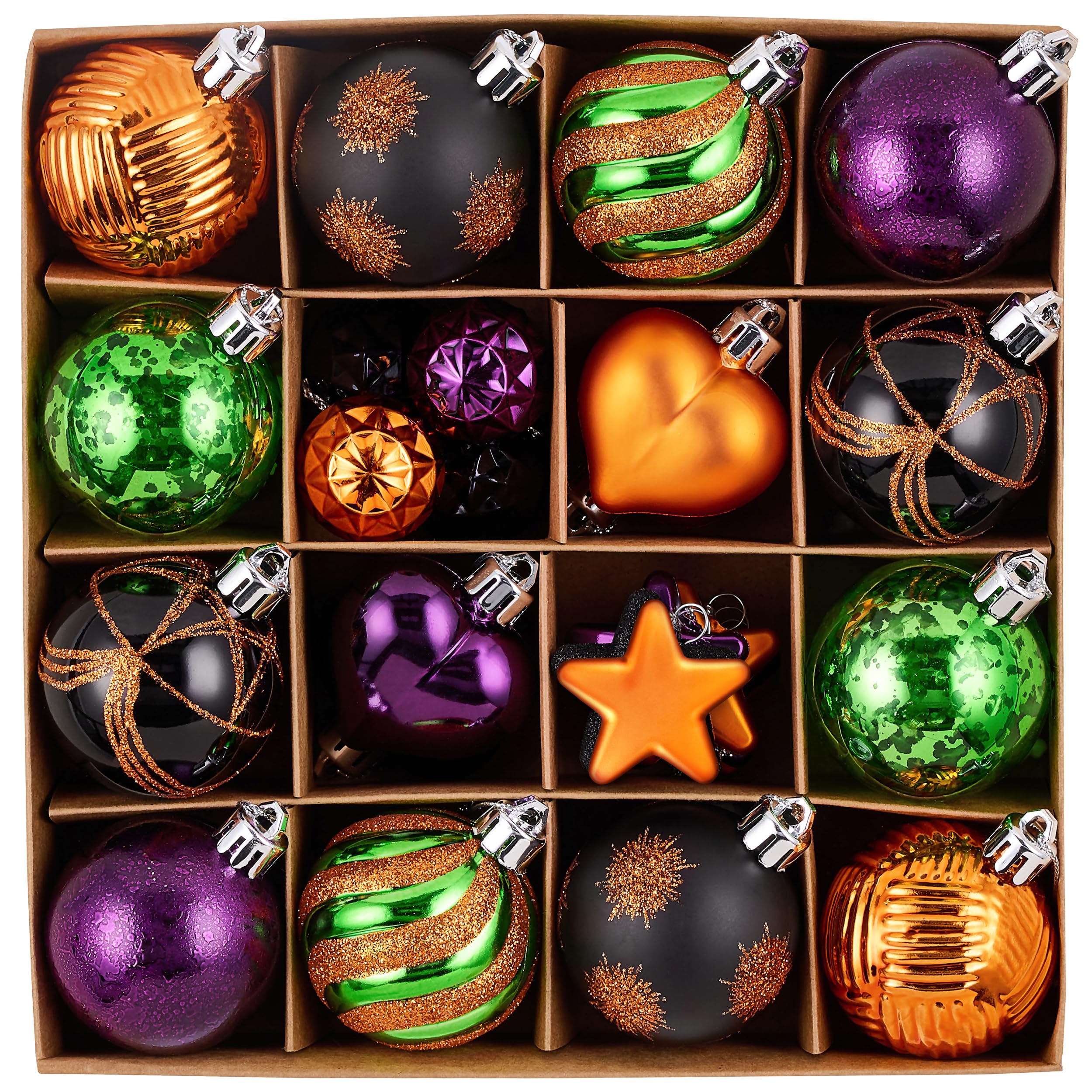 Valery Madelyn 28Pcs Halloween Heart Shaped Ornaments Gift Pack, Halloween Craft Painted Tree Heart Decorations, Orange Purple G