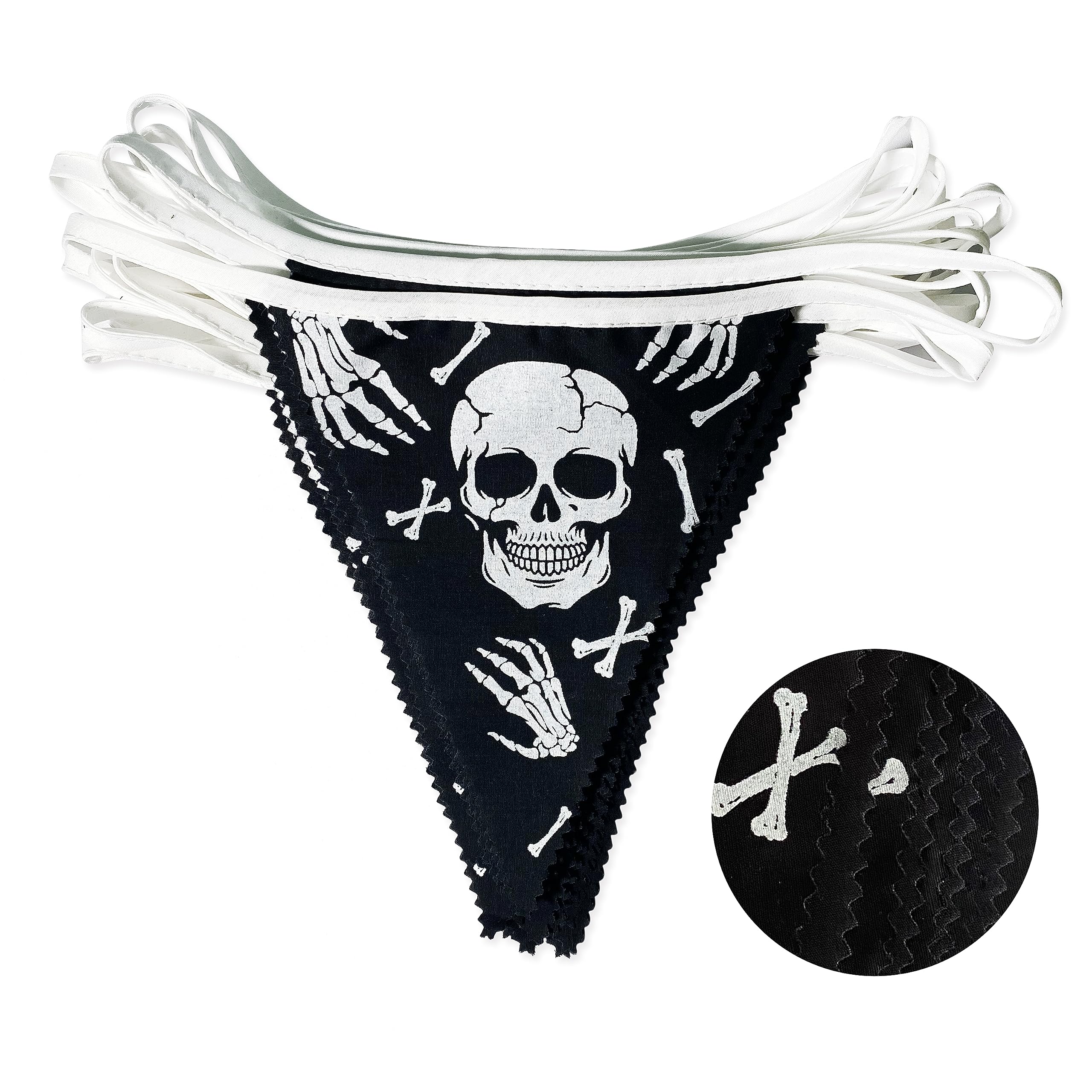 32Ft Black White Halloween Party Decorations Skull Fabric Pennant Pirate Banner Triangle Flag Bunting Garland Streamers For Hall