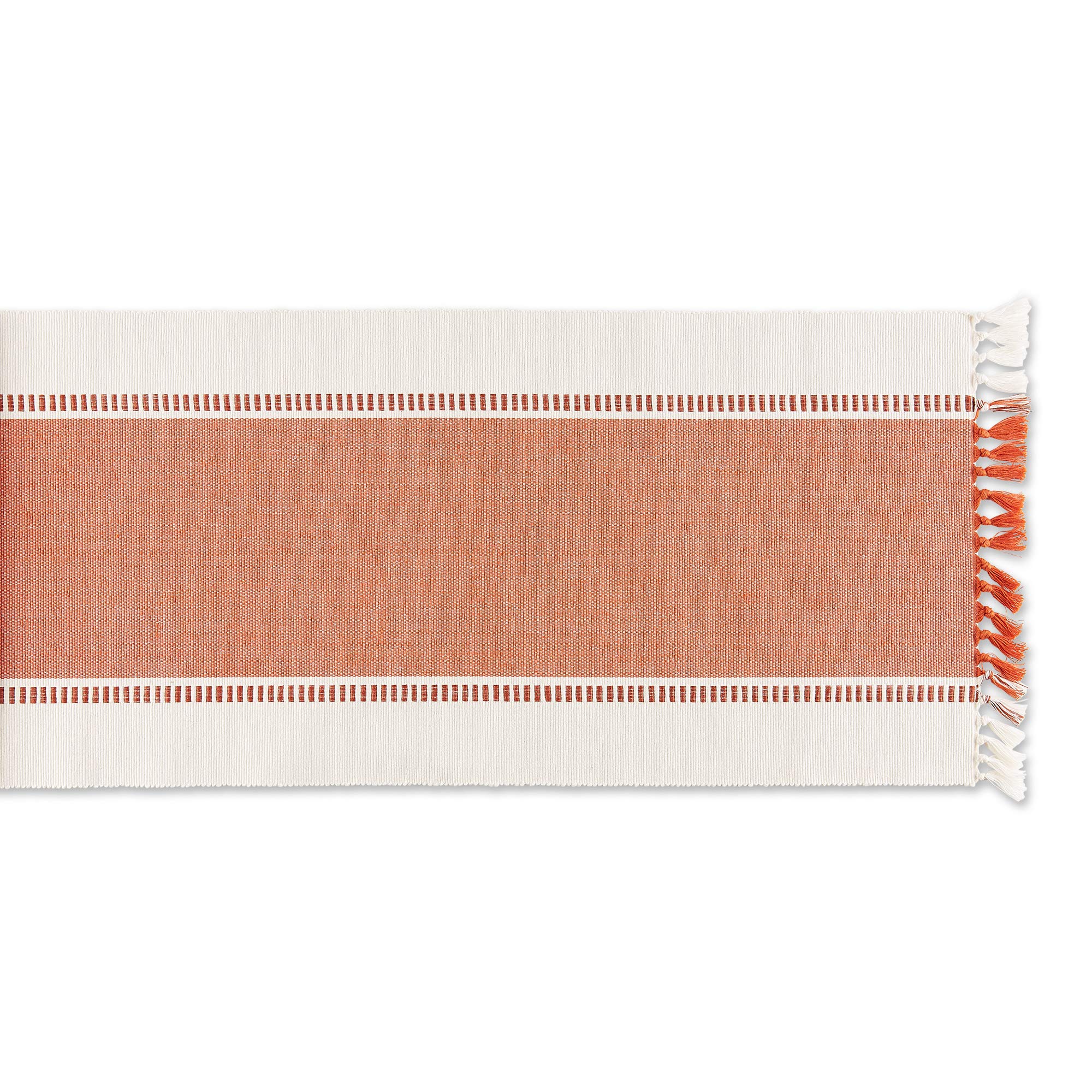 Dii Dobby Stripe Woven Table Runner, 13X72 (13X77.5, Fringe Included), Burnt Orange