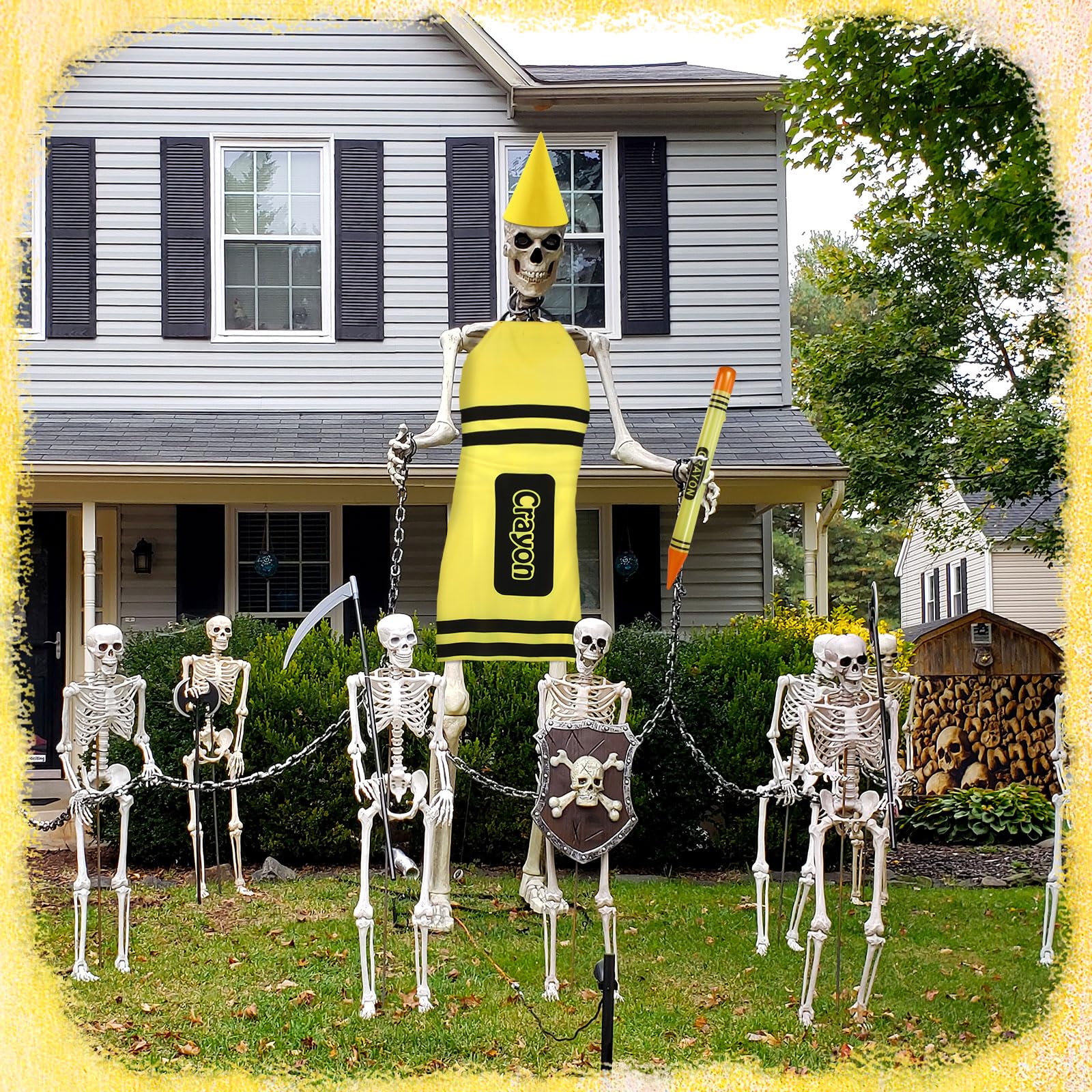MiniInflat 3 Pcs 12 ft Skeleton Accessories Skeleton Crayon Apron, Hat and Large Inflatable Crayon Balloon Outfit Set Giant Size