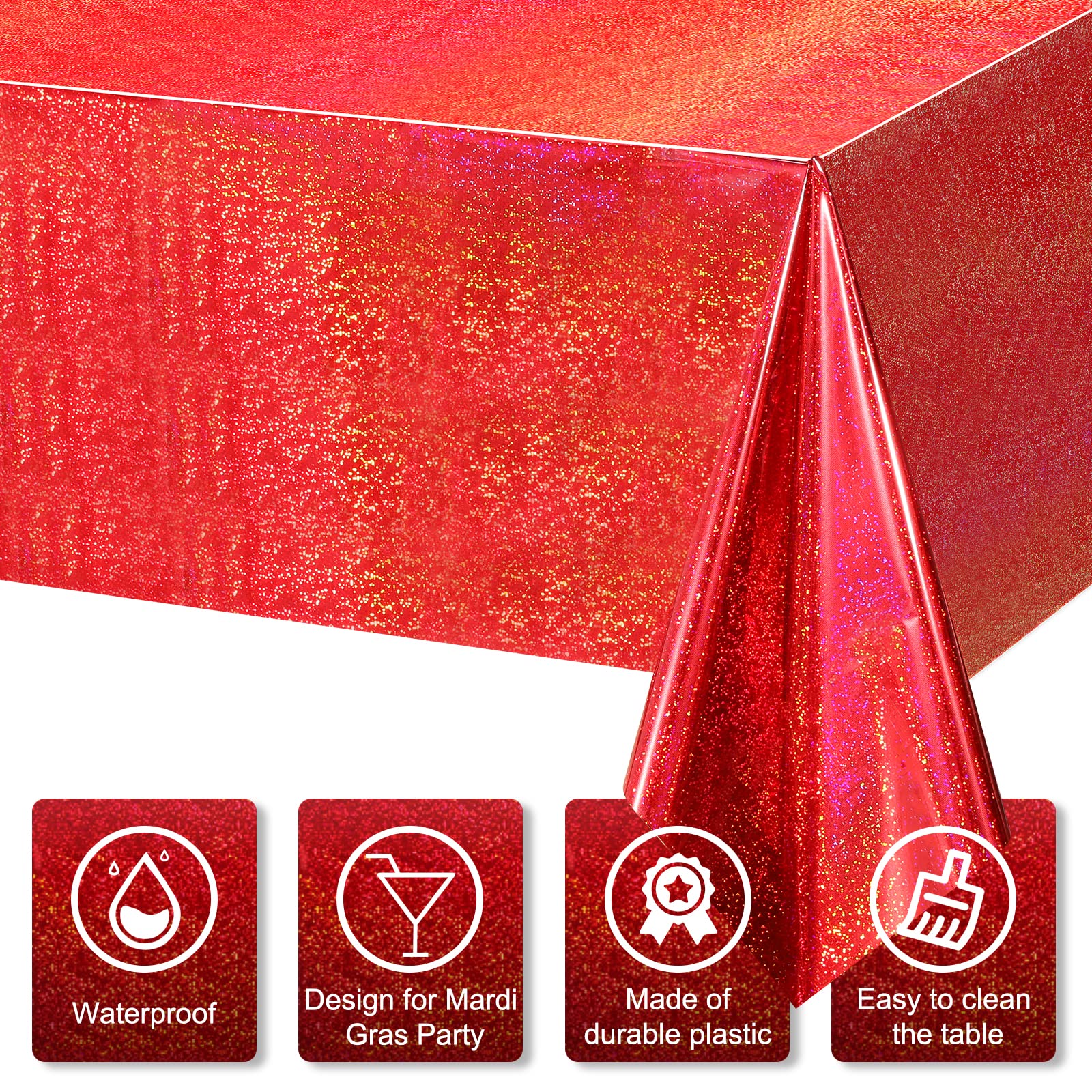 8 Pack Iridescence Red Plastic Tablecloths Shiny Disposable Laser Rectangle Table Covers Holographic Foil Tablecloth Iridescent