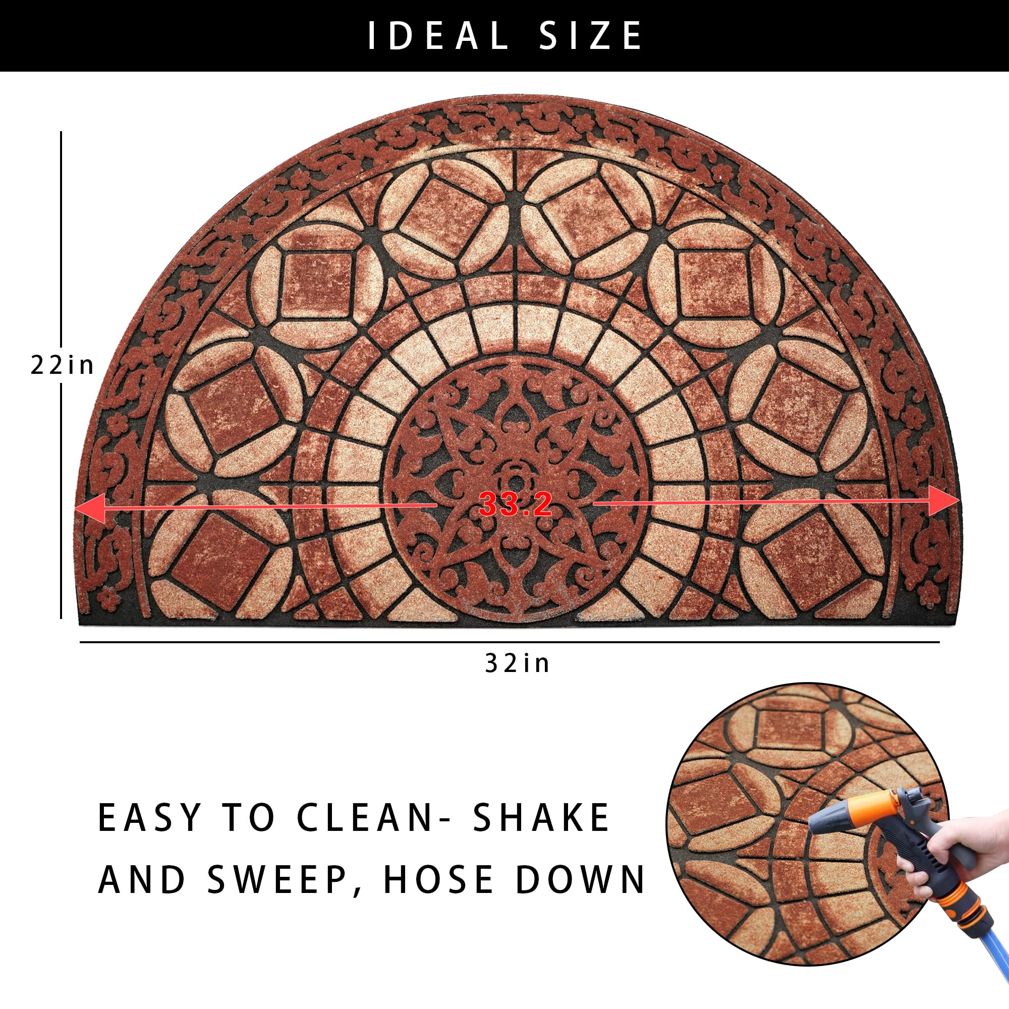 Eanpet Decorative Doormat Outdoor Rubber Mat for Front Door Entrance Mat Indoor 2x3 Rug for Front Door Entry Non Slip Mat Outside Doormat Half Round (Brown)