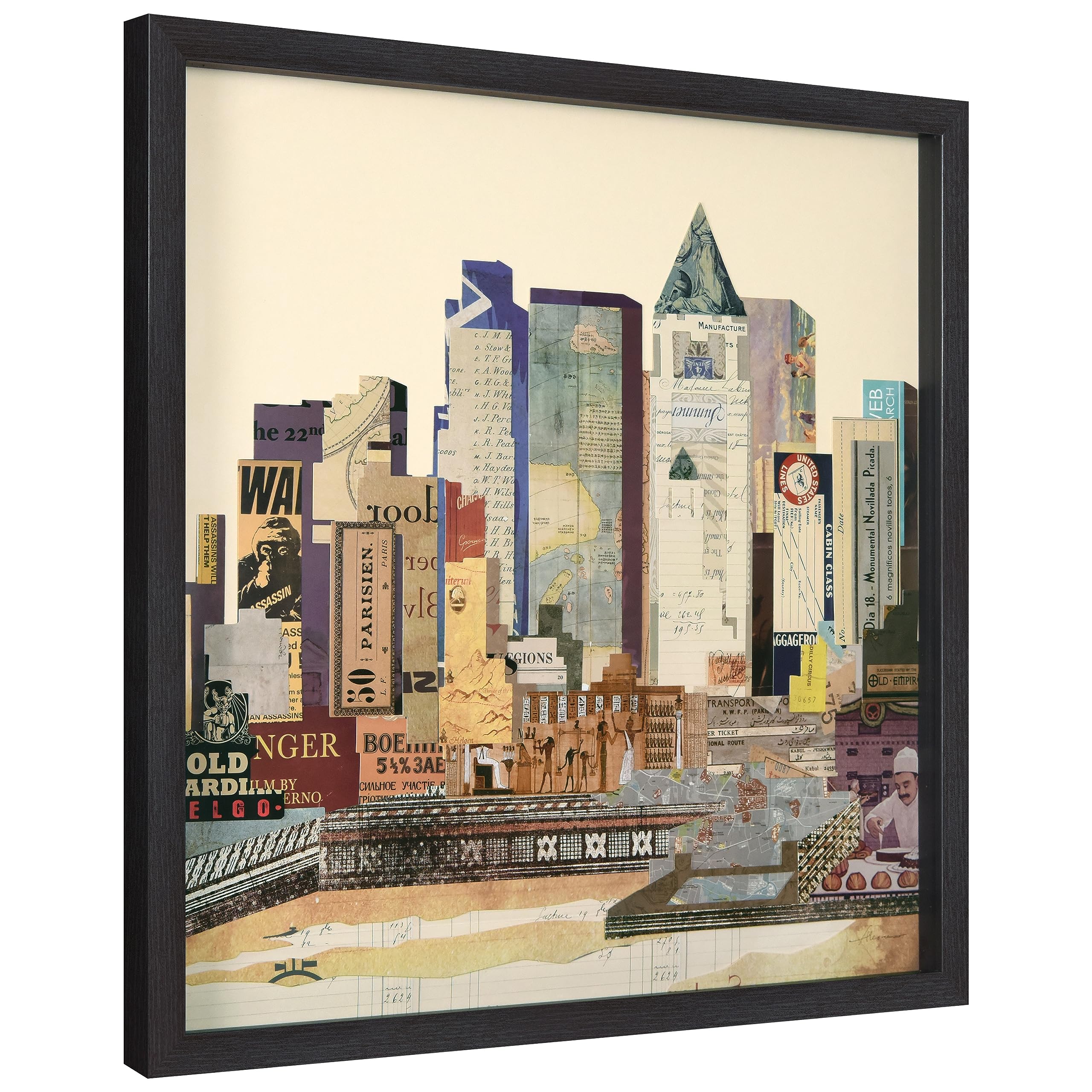 Empire Art Direct Dimensional Collage Framed Graphic Paper Under Glass Wall Art By Alex Zeng Ready To Hang, 25'' X 25'', New Yor