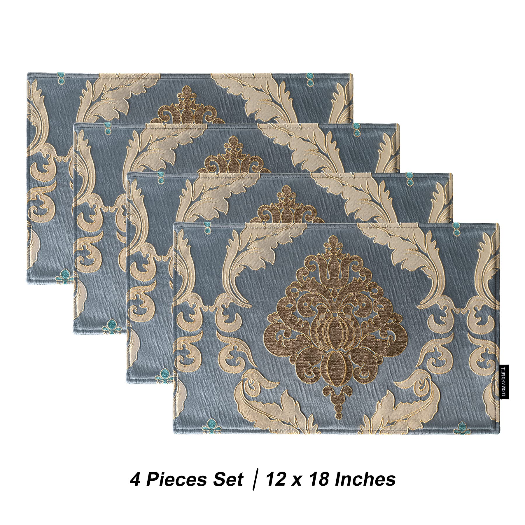 Loom And Mill Luxury Damask Placemats Set Of 4, Traditional Jacquard Table Place Mats For Dining Table Kitchen Room Holiday Banq