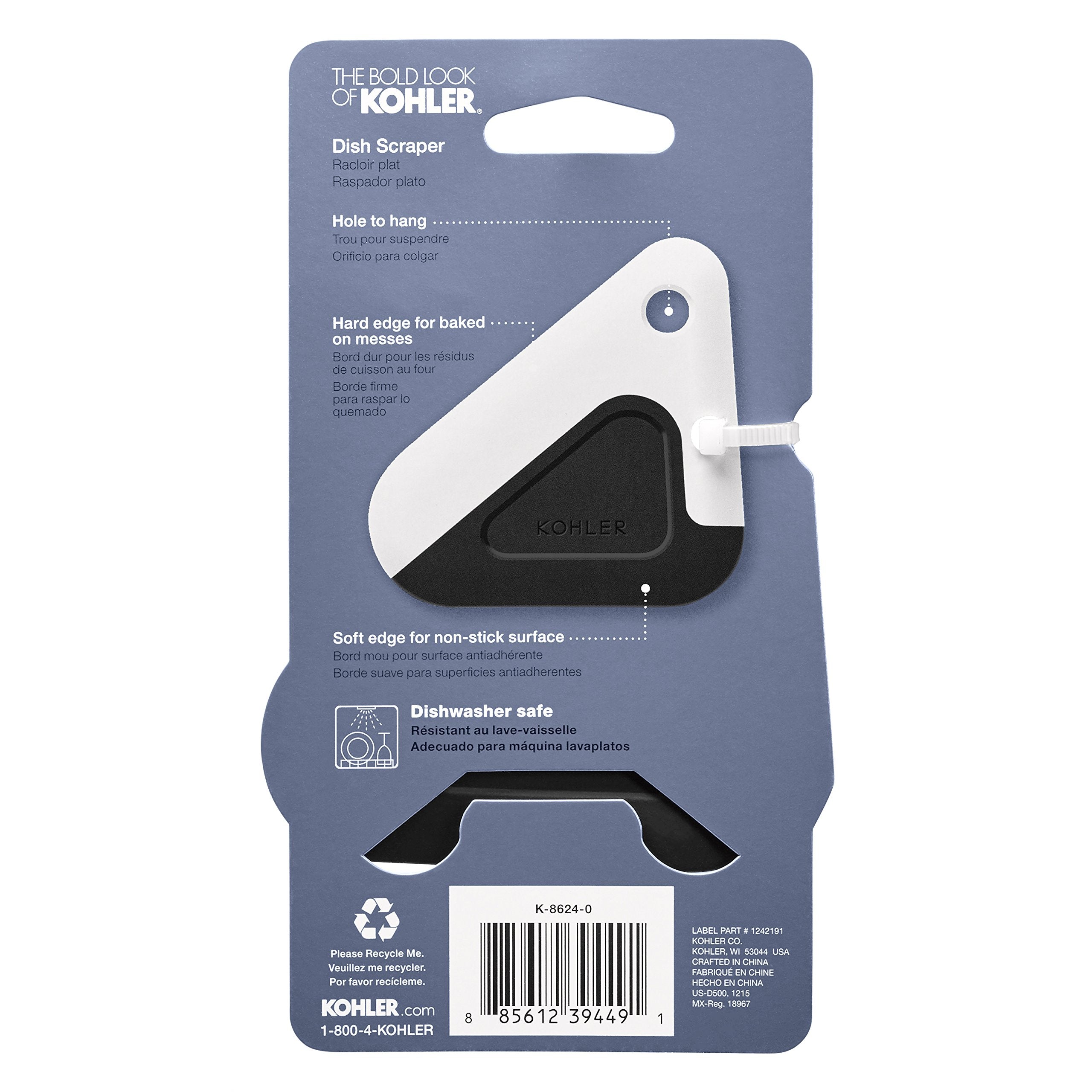 Kohler K-8624-0 Kitchen Pot and Pan Dish Scraper  Silicone and Nylon  Heat Resistant  White and Charcoal  One SIze