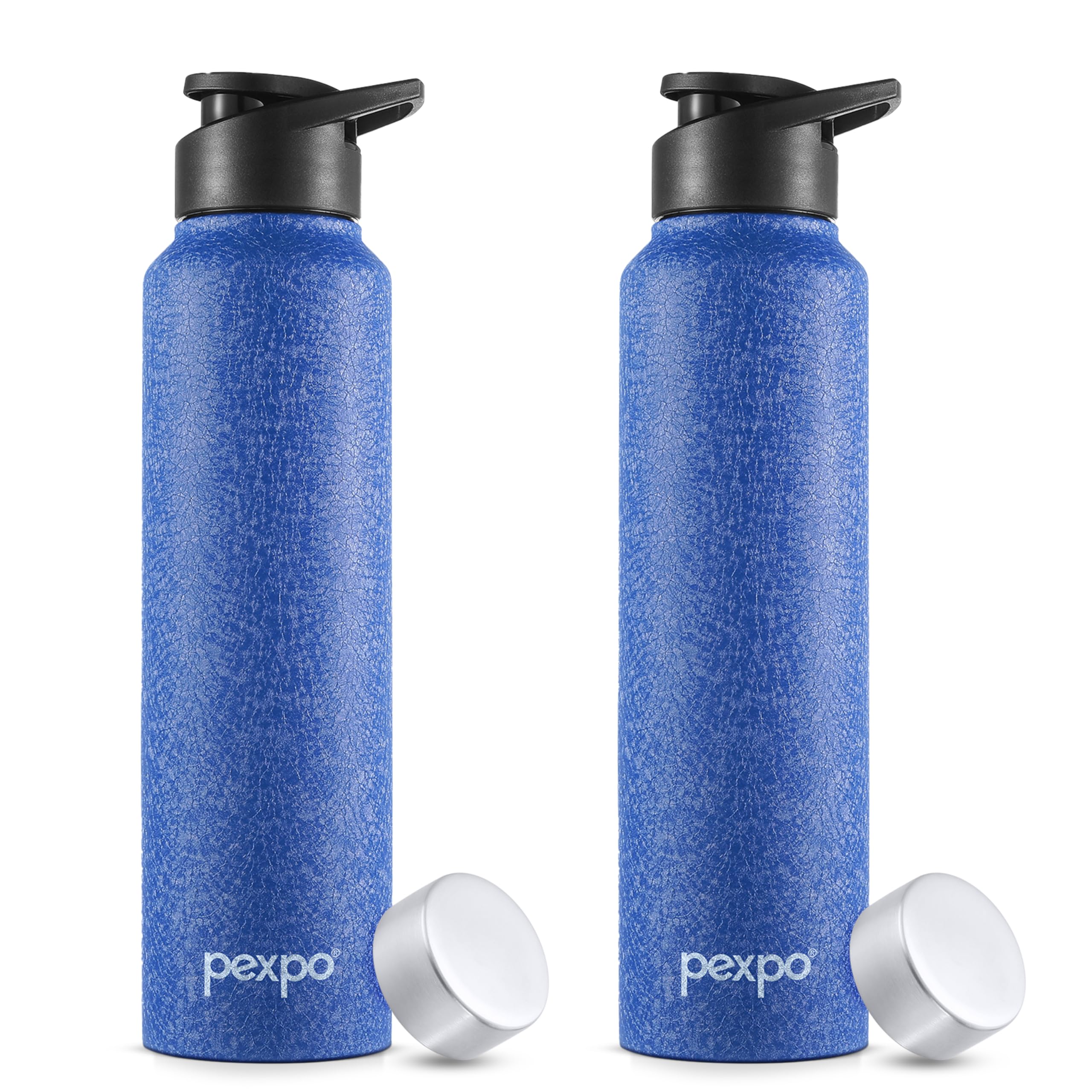 Pexpo Chromo 1000 Isi Certified Stainless Steel Sports/Fridge Water Bottle With Sipper & Steel Cap, 950Ml, Blue Set Of 2| Eco Fr
