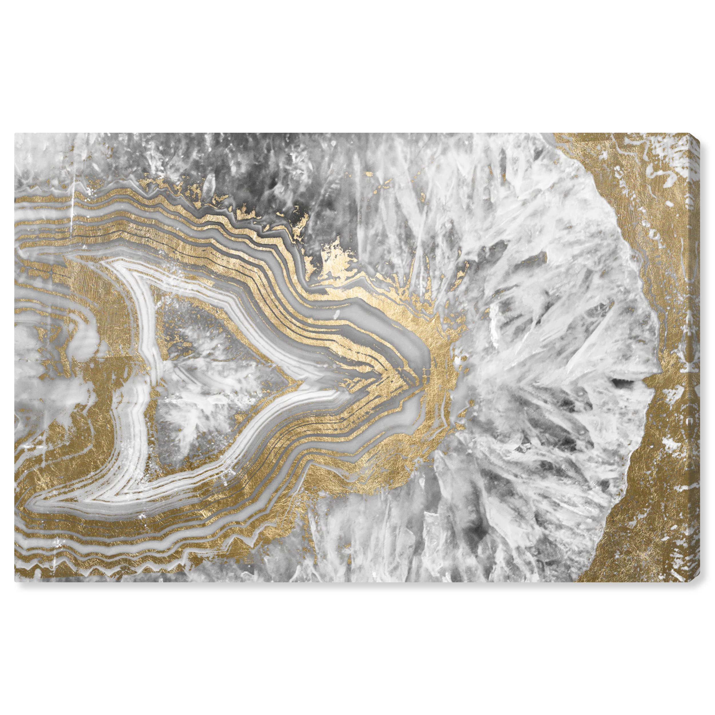 The Oliver Gal Artist Co. Abstract Wall Art Canvas Prints 'Agate Geode Crystal' Home D  Cor, 15 In X 10 In, Gold, White