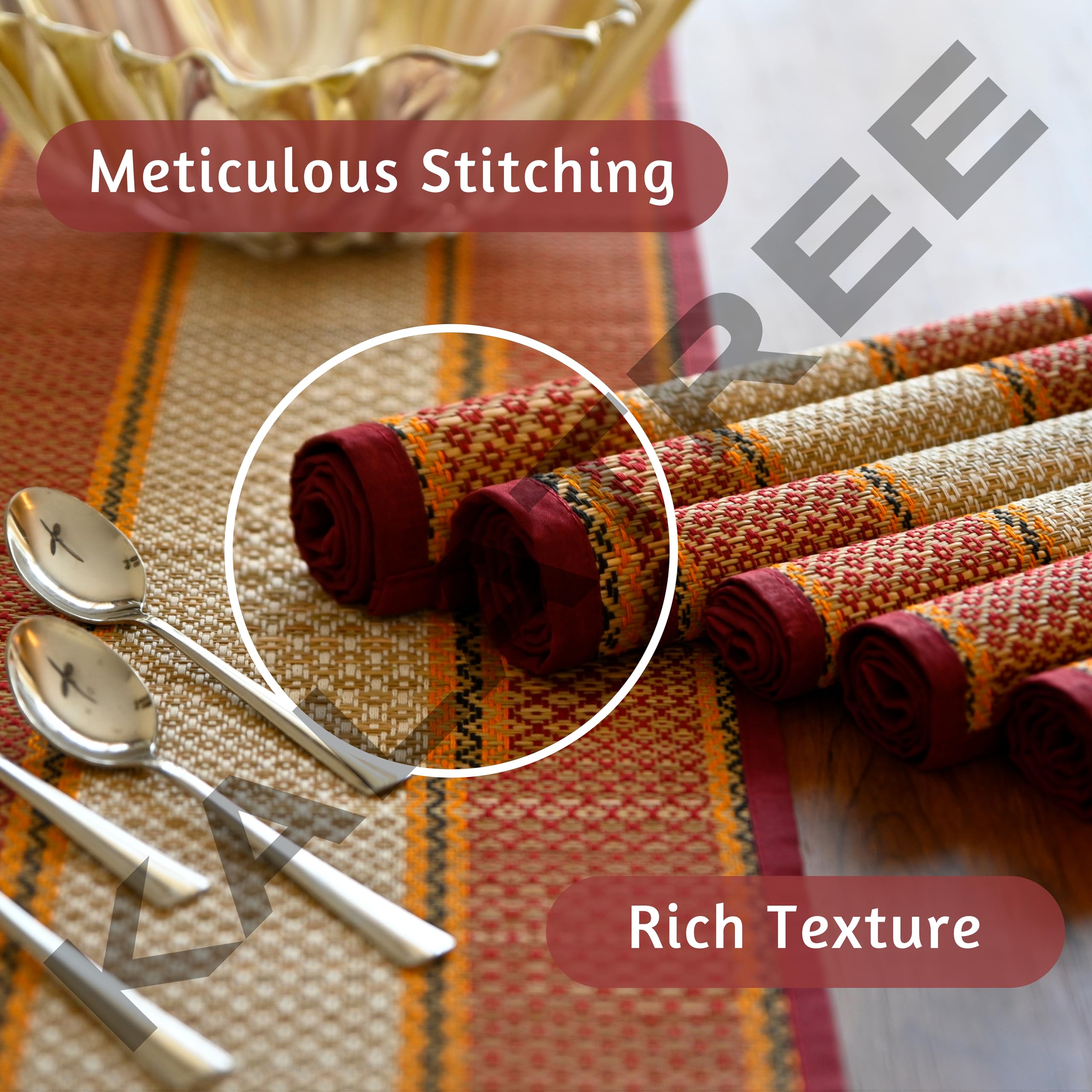 Kalatree Handmade River Grass Dining Table Mats Set Of 6 Pieces & Runner | Heat Resistant Korai Grass Dining Mats | Natural Eco