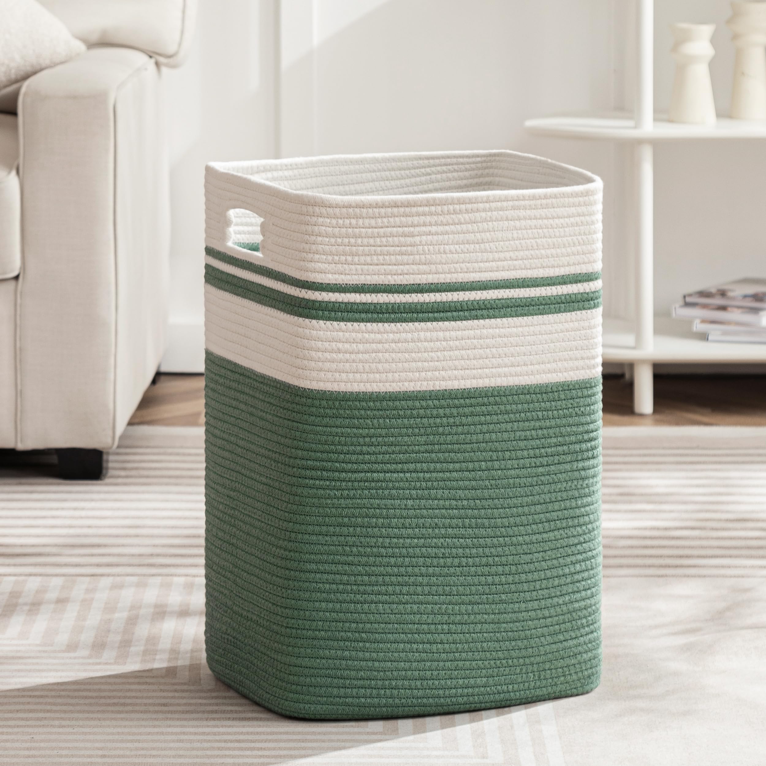 Joybest Cotton Laundry Hamper, Large Woven Rope Basket With Handles For Living Room And Bedroom, Stylish Storage Basket For Clot