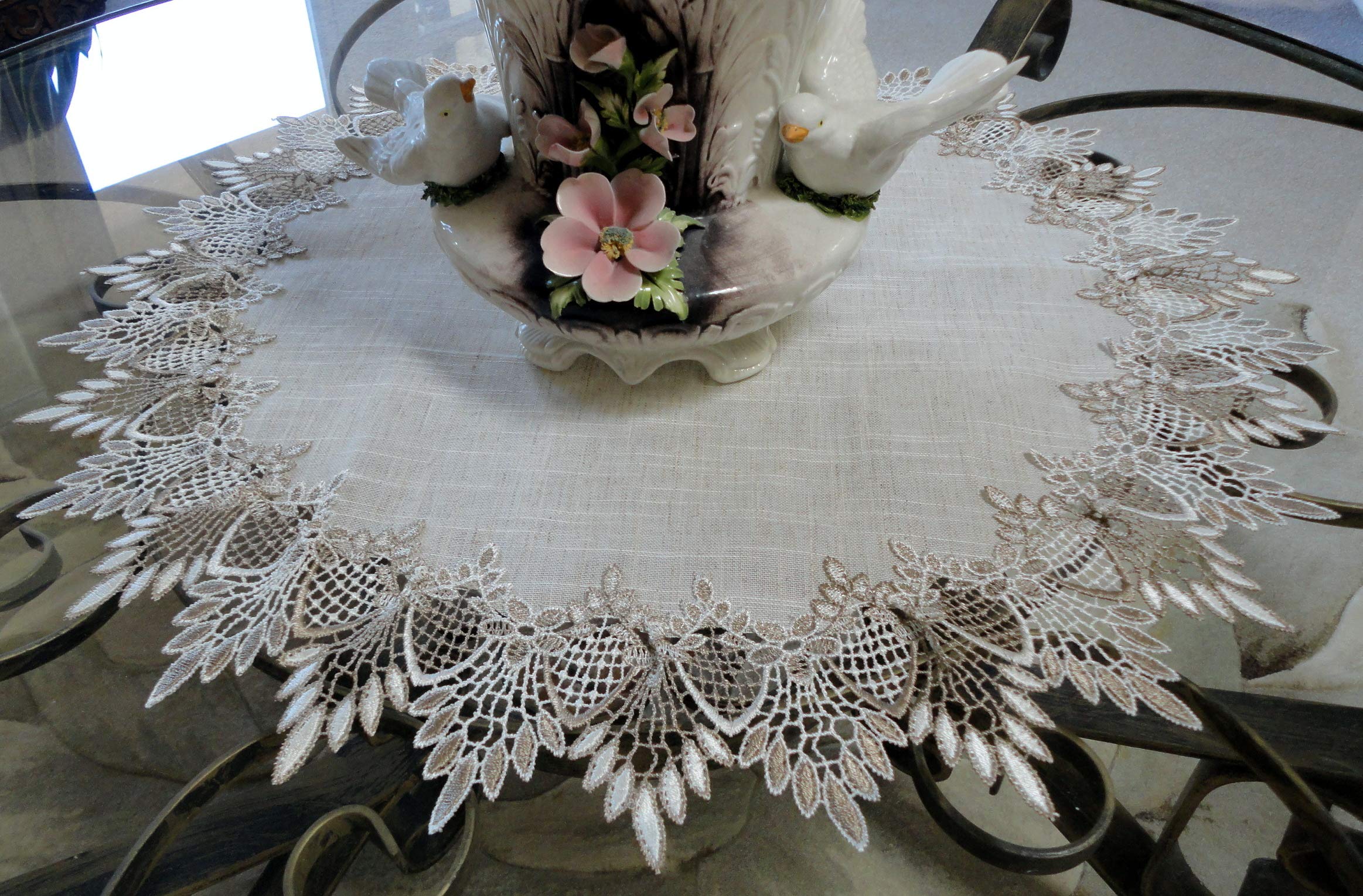 Galleria Di Giovanni Large 23 Inch Doily Table Topper Dresser Scarf Neutral Earth Cocoa Tones European Lace