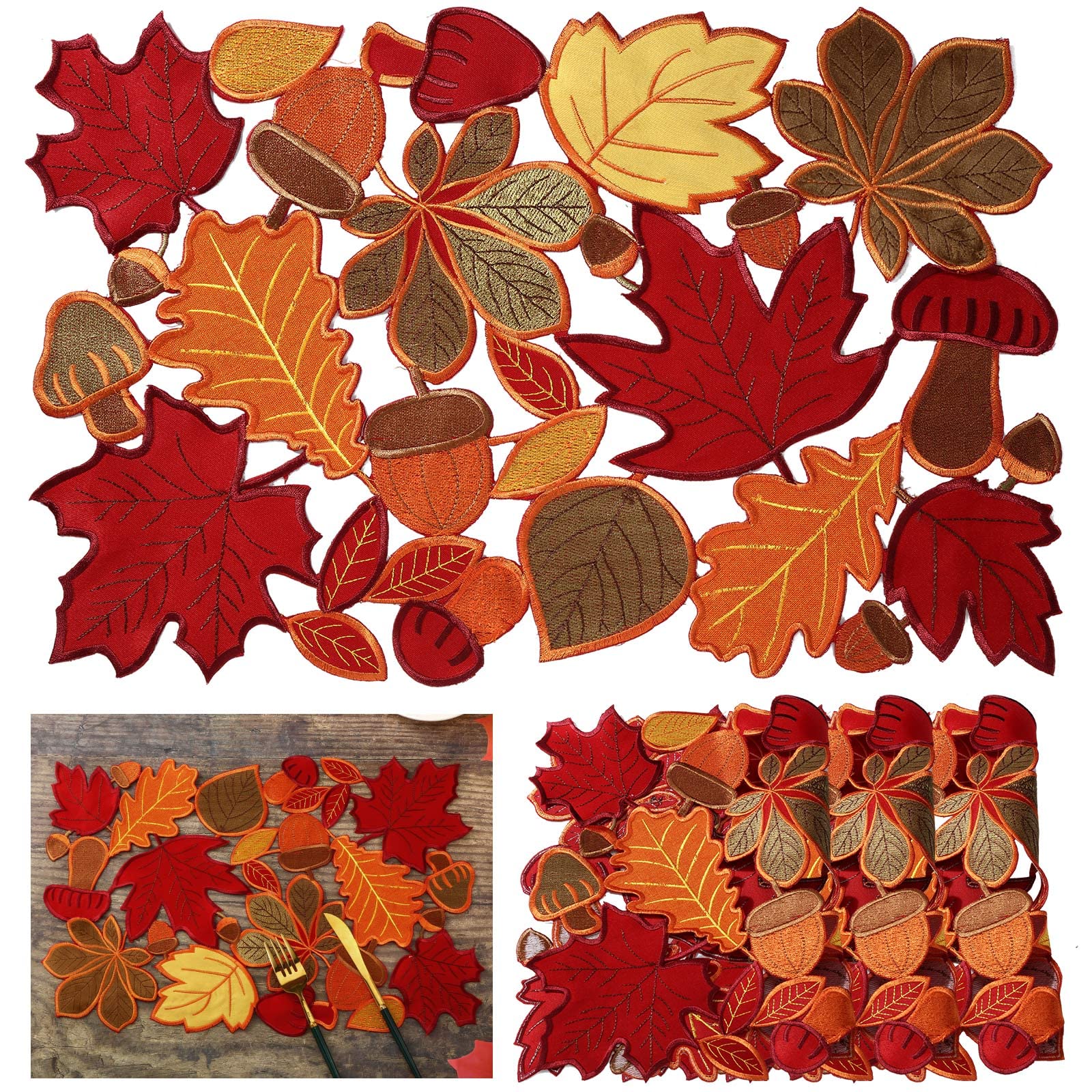 Fall Placemats Set of 6 Thanksgiving Place Mats Fall Autumn Maple Leaf Embroidered Placemats 11 x 17 Inch Thanksgiving Table Pla