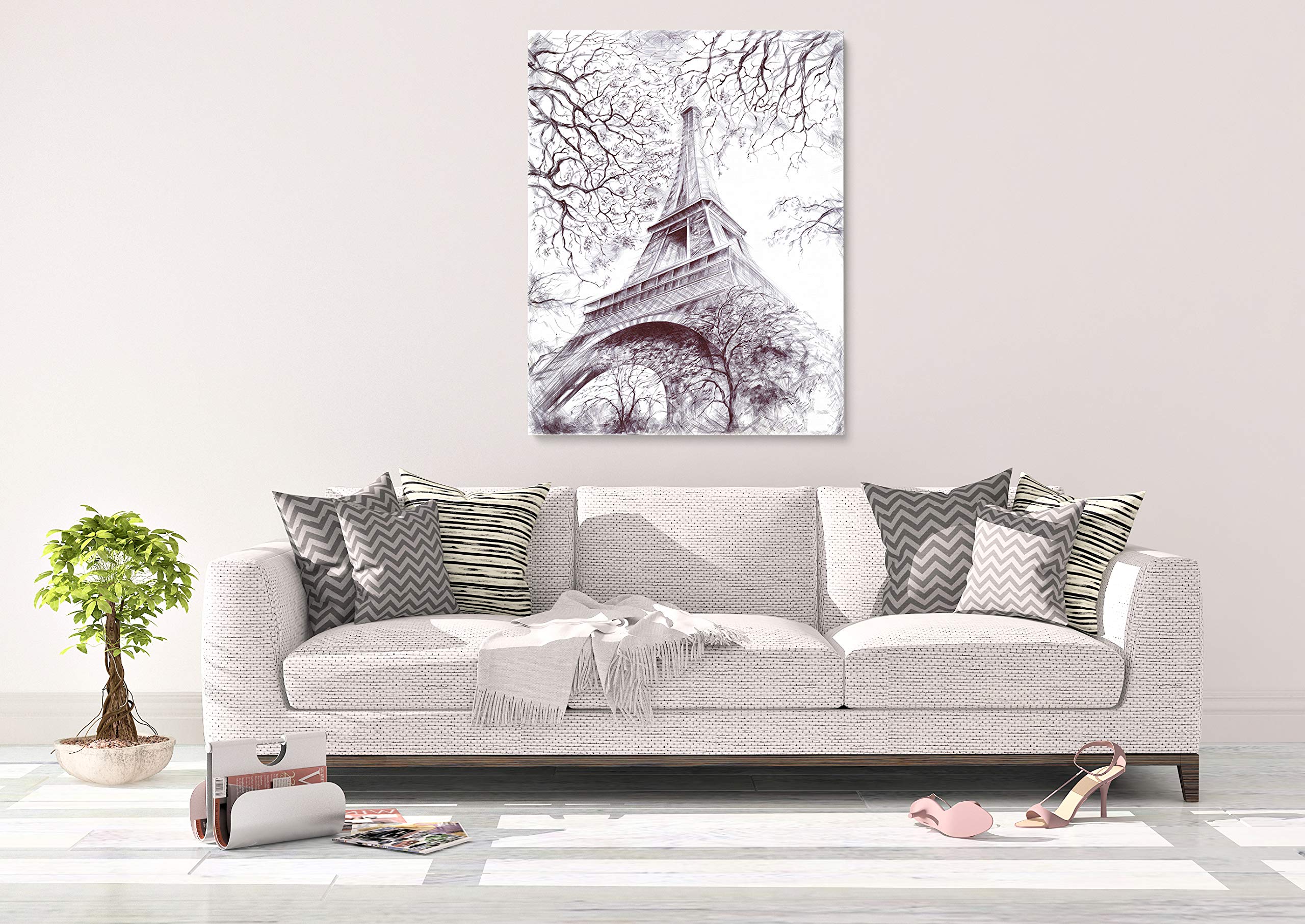Intalence Art Eiffel Tower Bedroom Wall Decor 36X48In Black And White Paris Wall Art Premium Print On Canvas Modern Home And Off