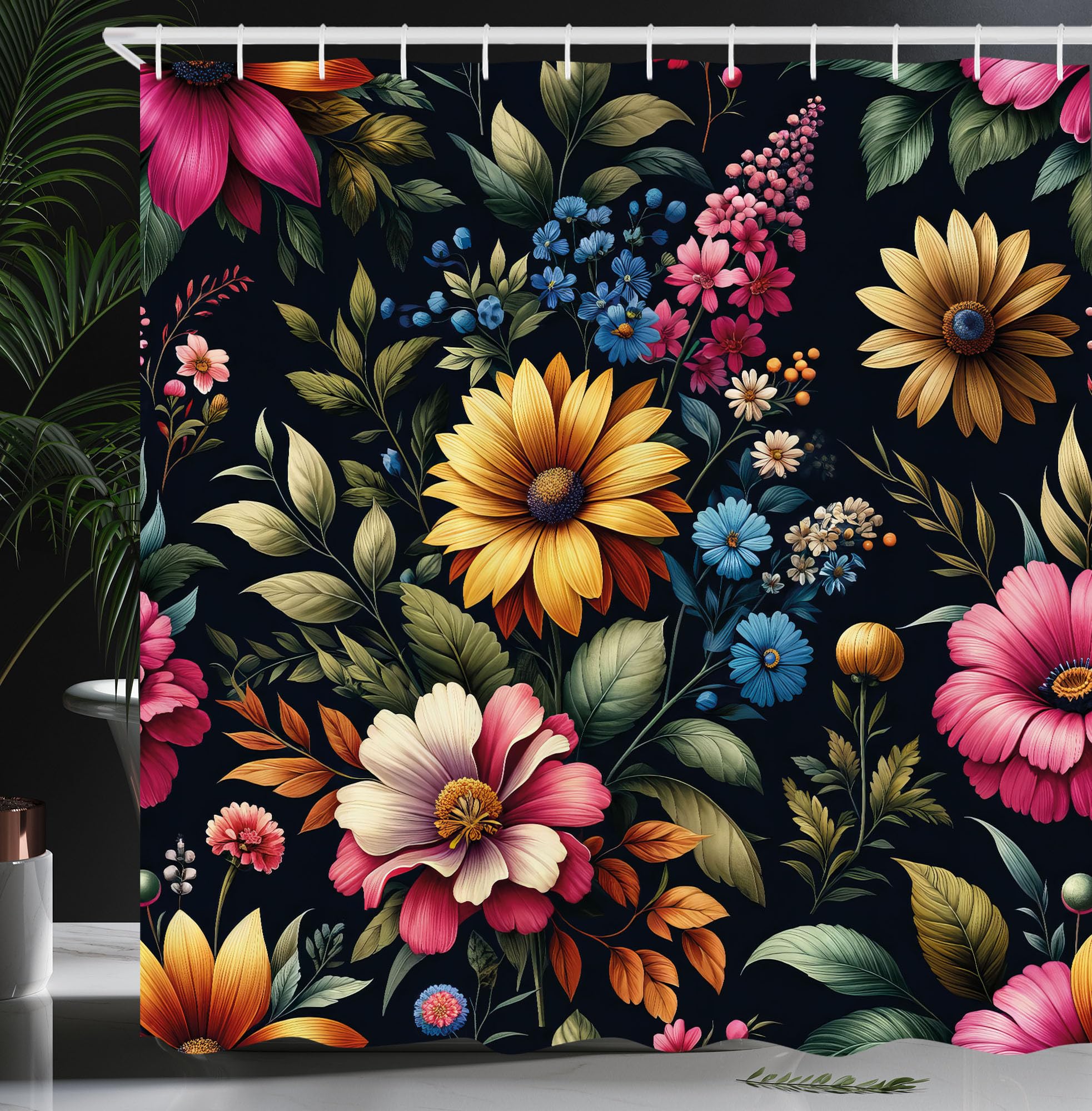 Ambesonne Vintage Shower Curtain, Colorful Art Of Spring Flowers And Leaves Dreamy Atmosphere Jungle, Cloth Fabric Bathroom Deco