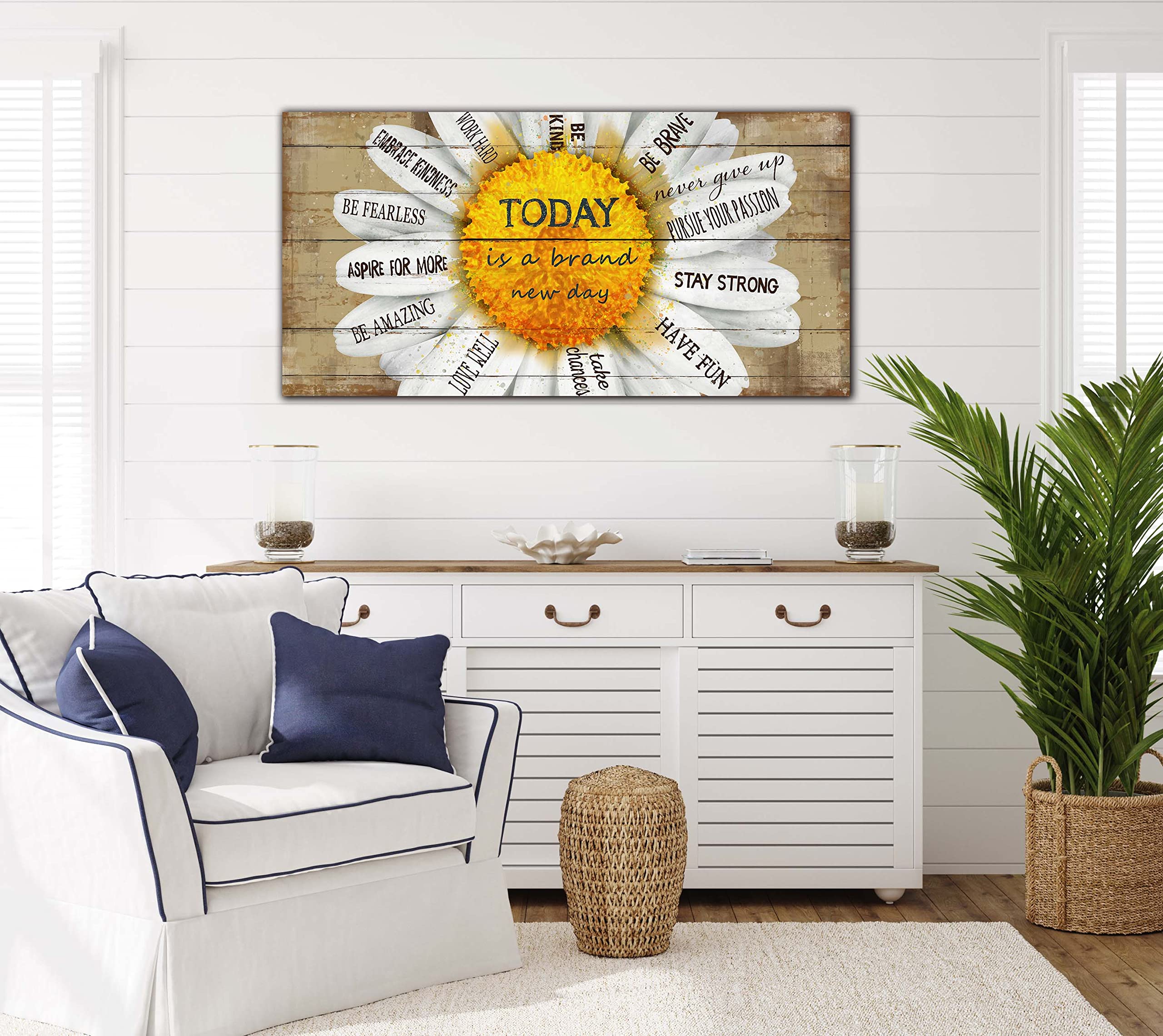 Yellow Wall Decor for Living Room - Flower Canvas Wall-Art for Bedroom Inspirational Posters for Women - Daisy Wall Decor Ready to Hang Size 20'' x 40''