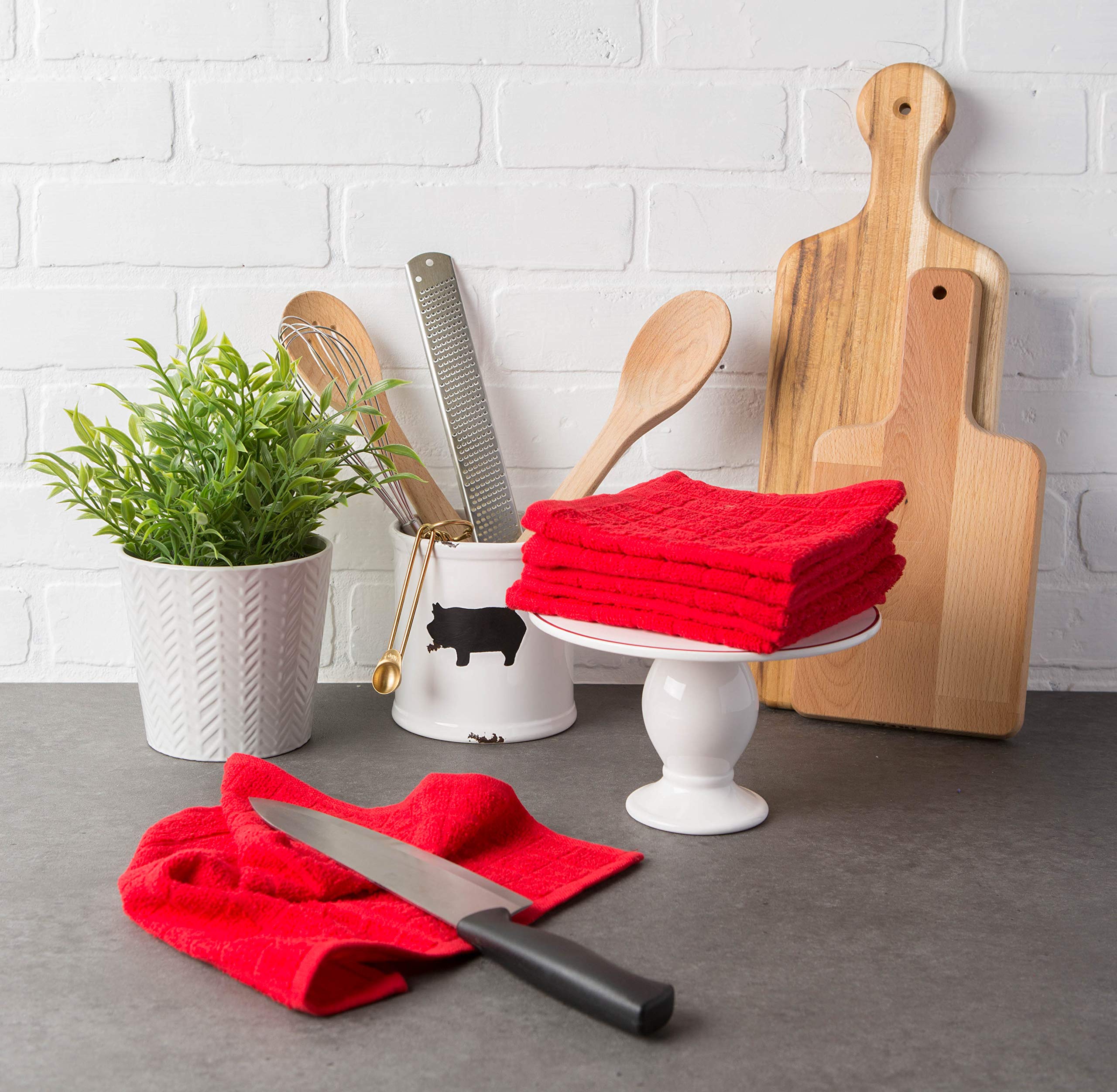 DII Basic Terry Collection Solid Windowpane Dishcloth Set  12x12  Red  6 Piece
