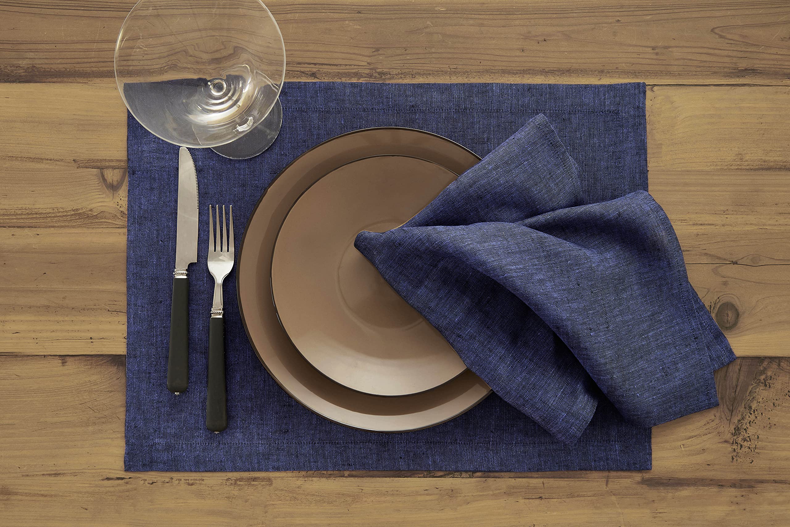 Solino Home Linen Placemats 19'' L X 14'' W Inch - 100% Pure Linen Chambray Navy Cloth Placemats Set Of 4 - Athena, Washable Fab