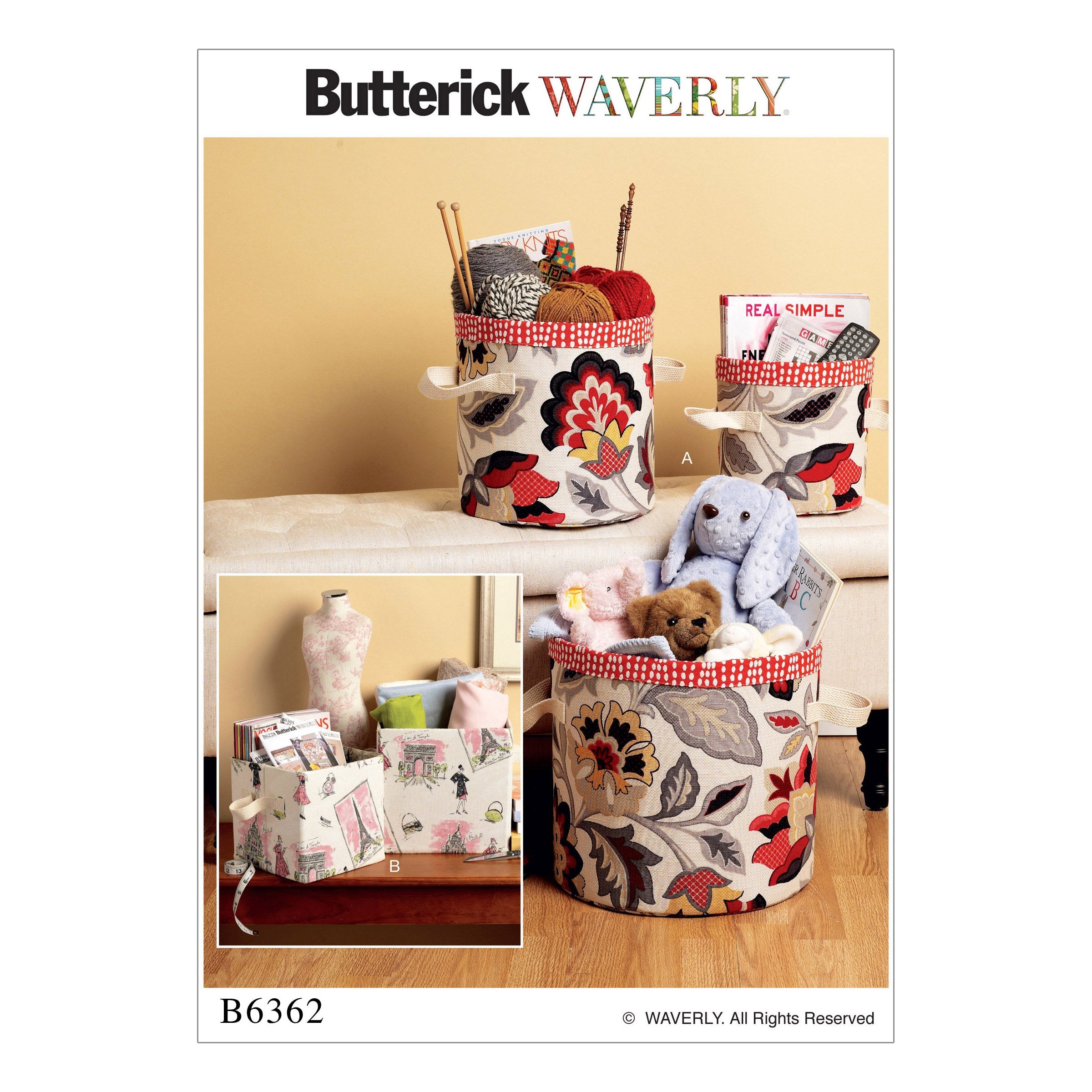 Butterick Waverly Cylindrical And Rectangular Storage Bin Sewing Patterns, One Size
