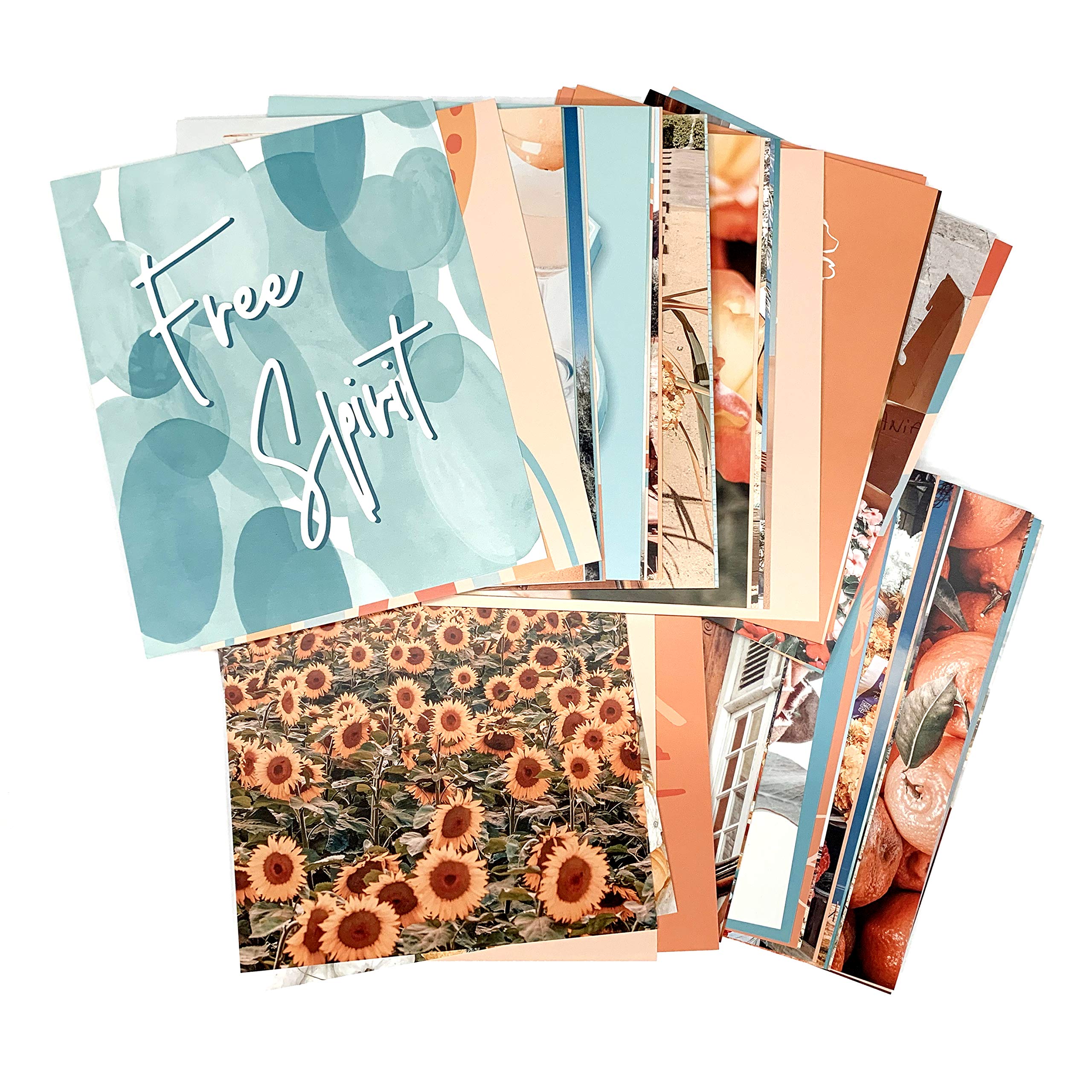 Peach Aesthetic Wall Collage Kit, Room Decor For Teen Girls, Peachy Teal Wall Art Print, Dorm Photo Collection, Boho Posters For