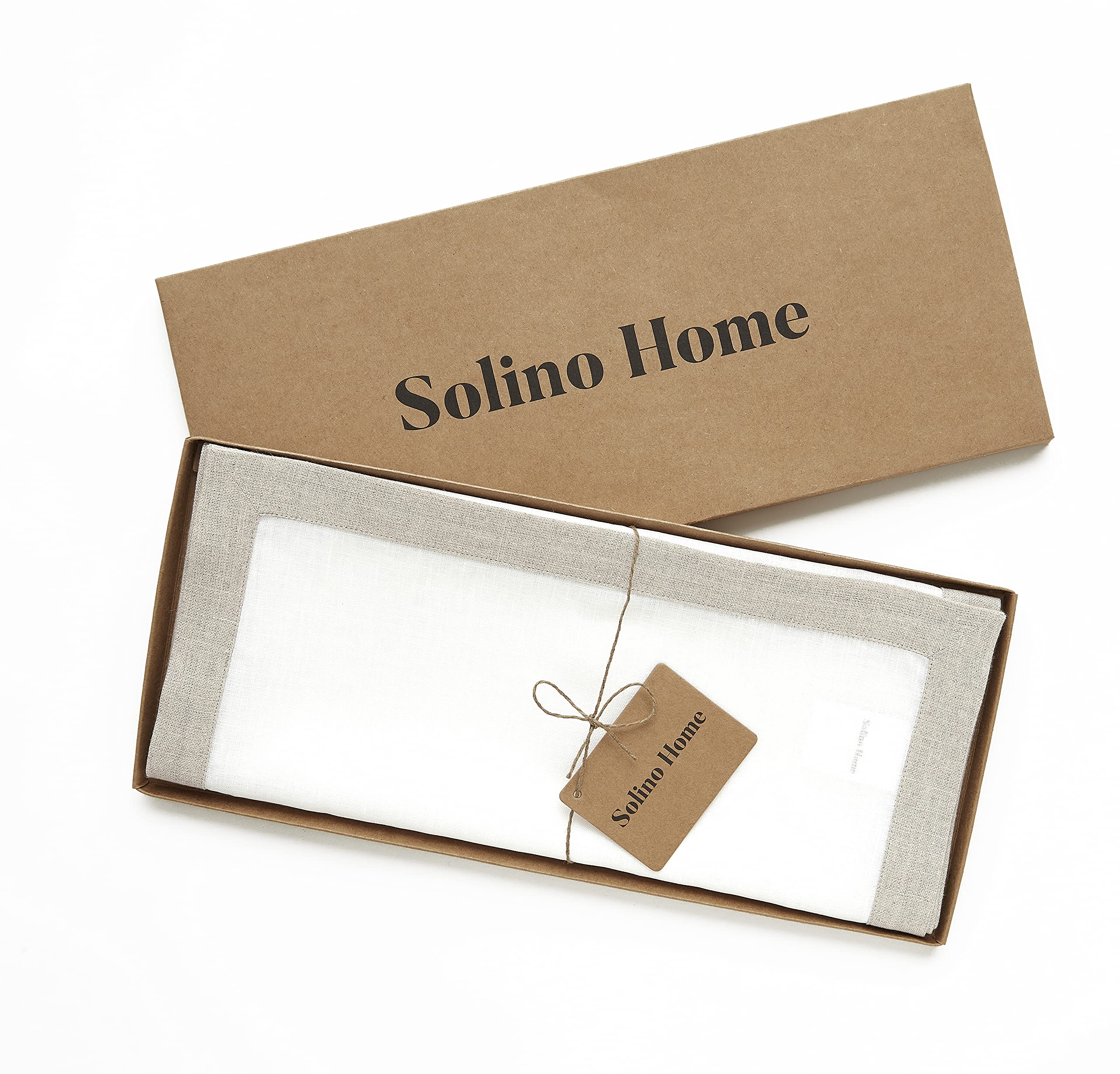 Solino Home Linen Table Runner 14 x 60 Inch - 100% Pure Linen Natural and White Table Runner for Spring  Summer  Mother