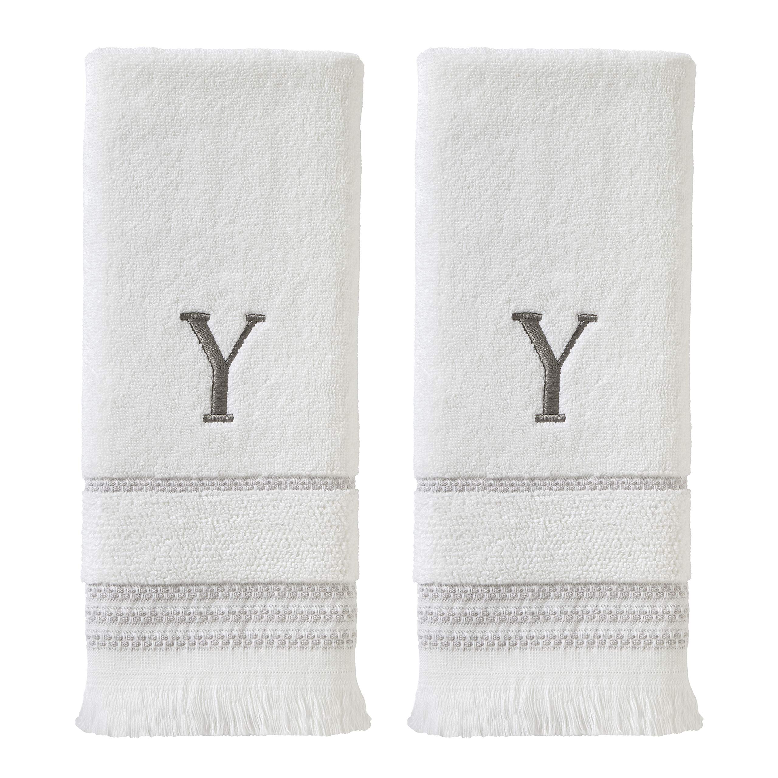 Skl Home Casual Monogram Hand Towel Set, Y, 16X26, White 2 Count