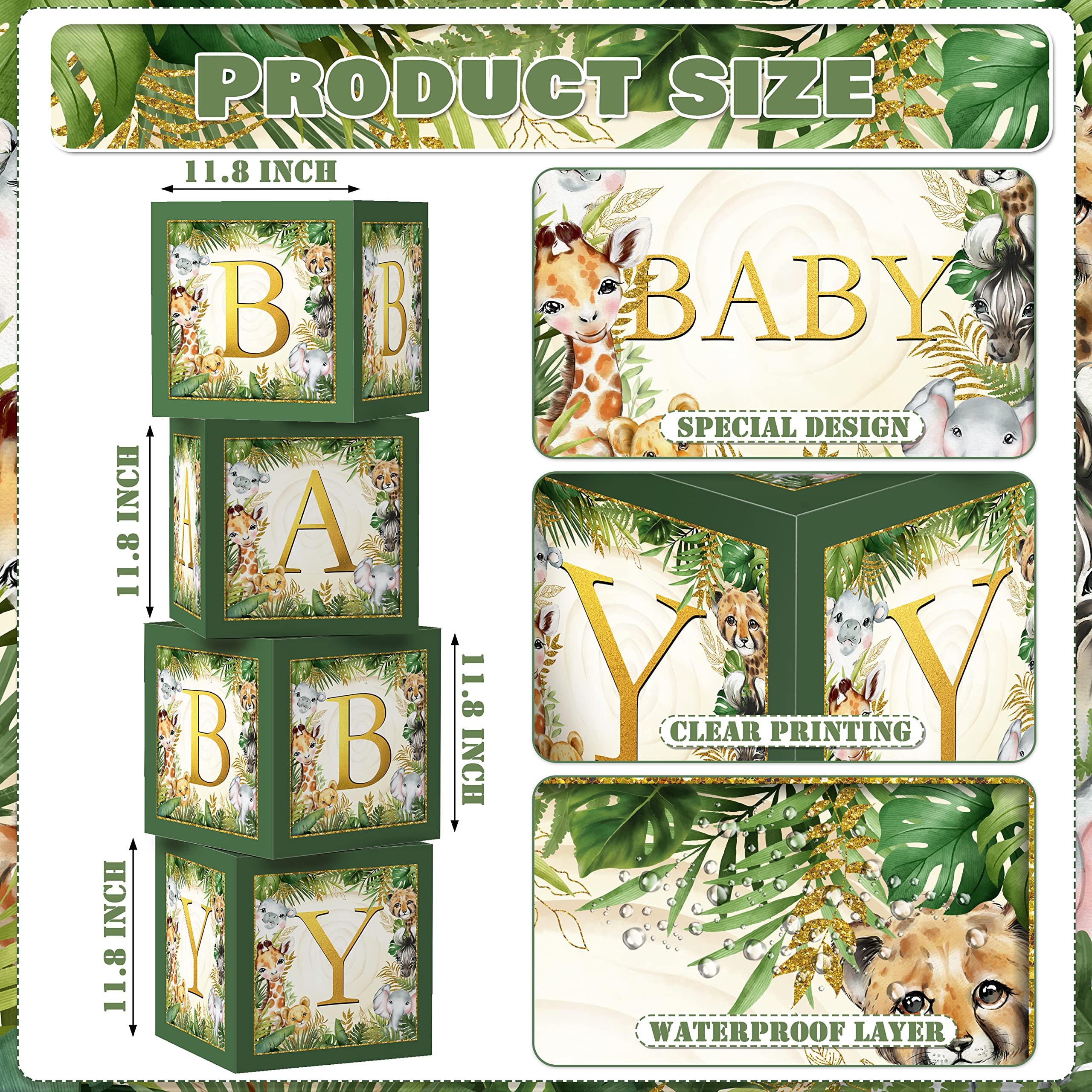 Jungle Safari Baby Boxes With Letters For Baby Shower Decorations Boy Girl Jungle Animal Theme Decor Balloon Blocks For Jungle S