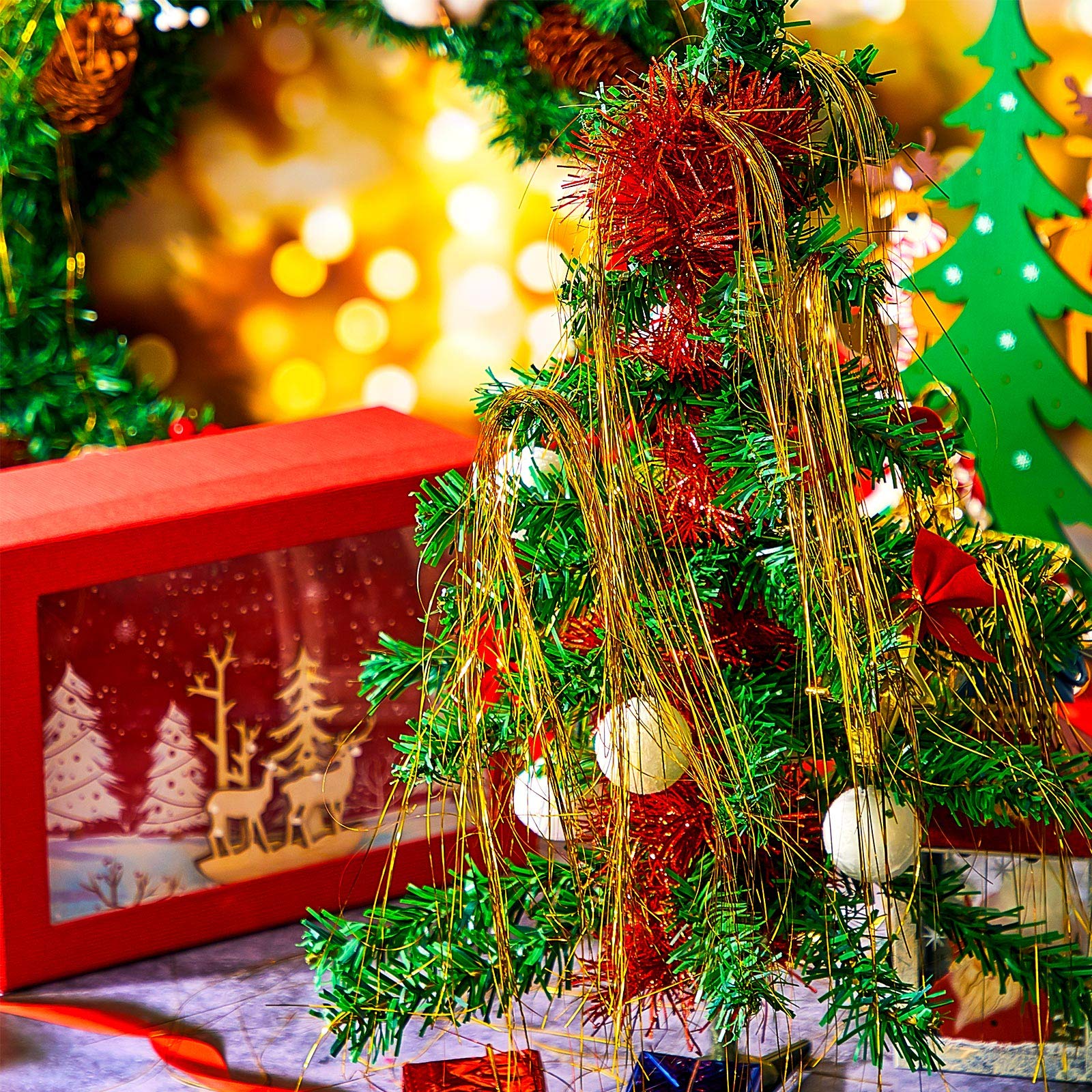 WILLBOND 5000 Strands Gold Christmas Icicle Tinsel Strands for Christmas Tree Decor 18 Inches Foil Fringe Curtain Icicle Wire fo