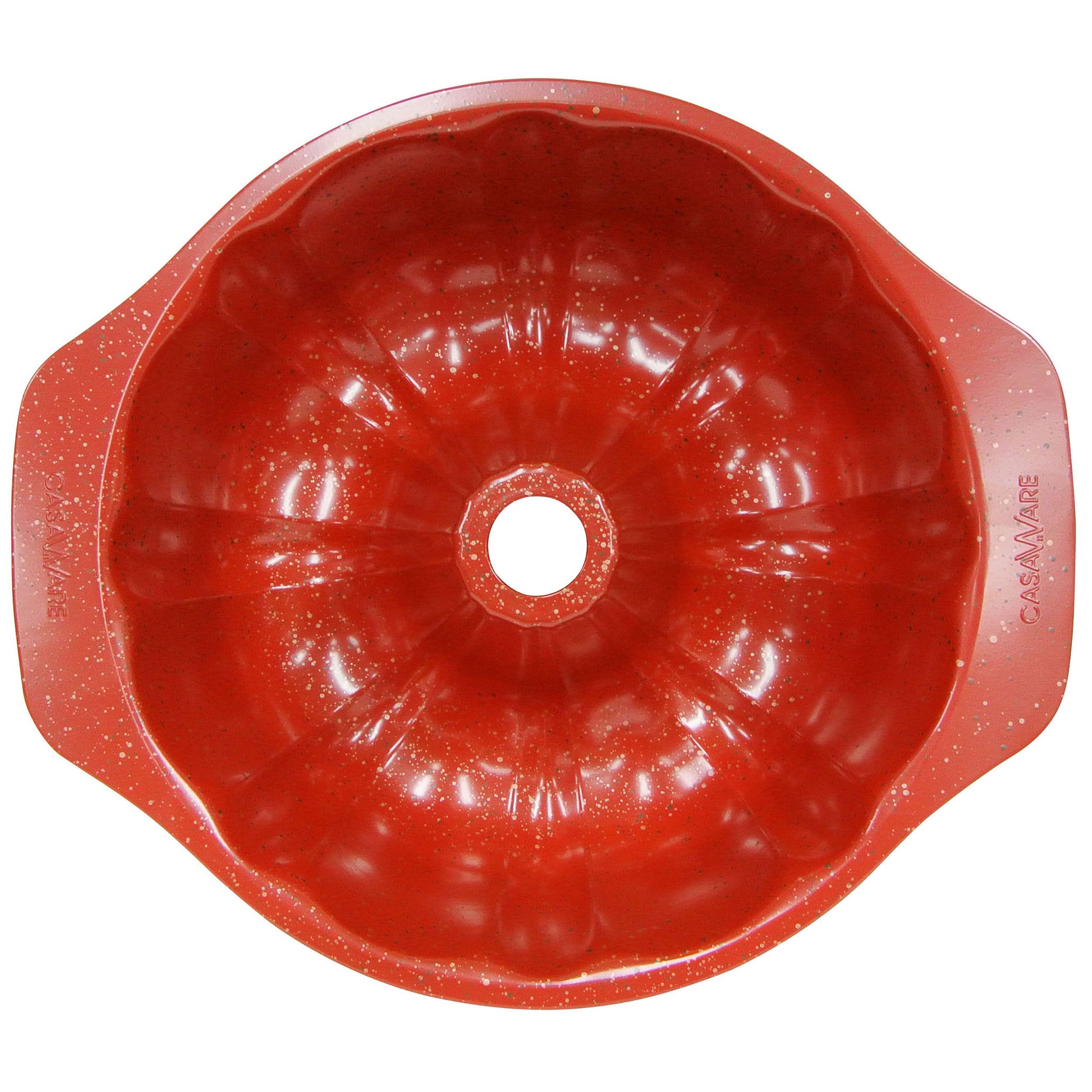 Casaware Fluted Cake Pan 9.5-Inch (12-Cup) Ceramic Coated Nonstick (Red Granite)