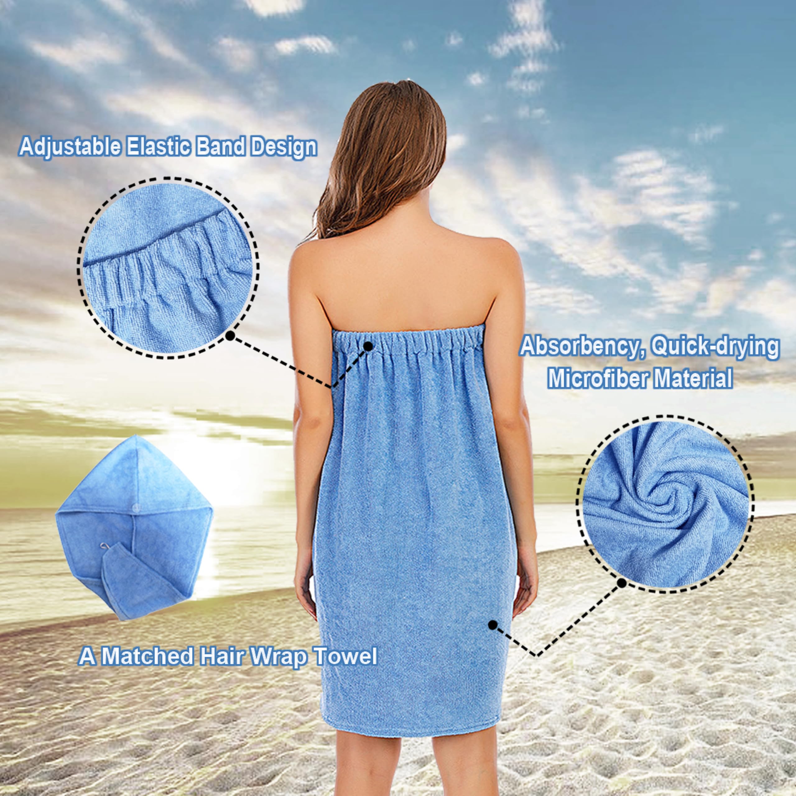 Hysunland Blue Plus Size Spa Bath Wrap For Women, Light Weight Quick Drying Womens Sauna 2X Towel Wrap For Pool Beach Wedding
