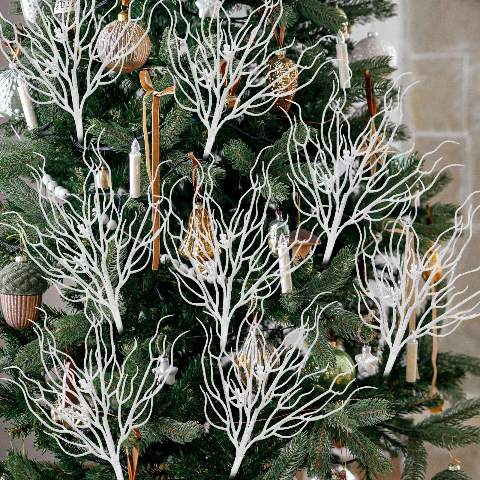 Vercraft 8 Pcs White Coastal Christmas Decorations 15.7inch Glitter Coastal Ornaments for Christmas Tree Artificial Ocean Beach