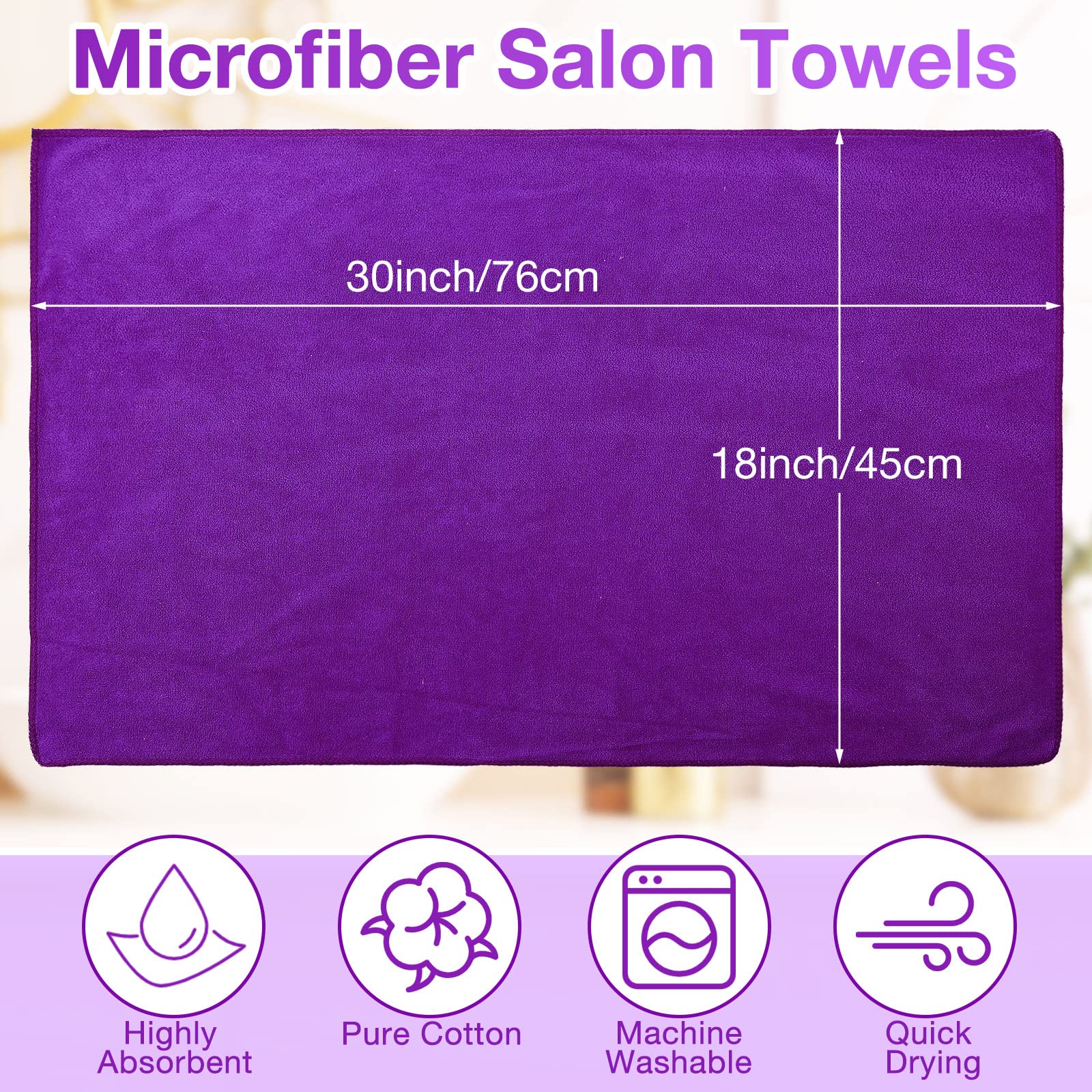 Newwiee 72 Pack Bleach Proof Towels Bulk for Salon Hair Microfiber Towels 18 x 30 Inch Dry Lint Free Hair Drying Towel Hand Towe