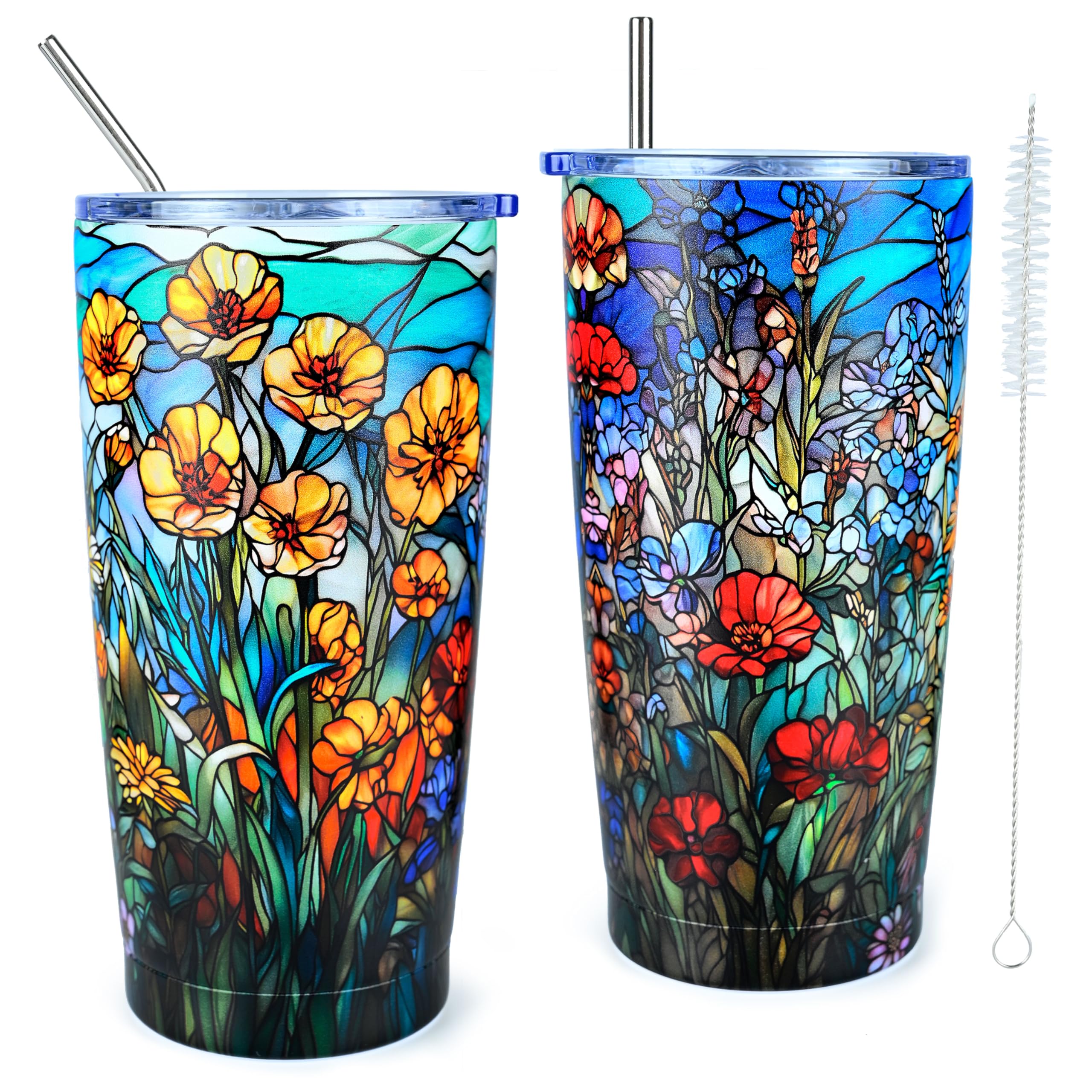 sunwarshile Floral Tumbler 20oz Stainless Steel Insulated Coffee Tumbler Travel Coffee Mug For Women Men