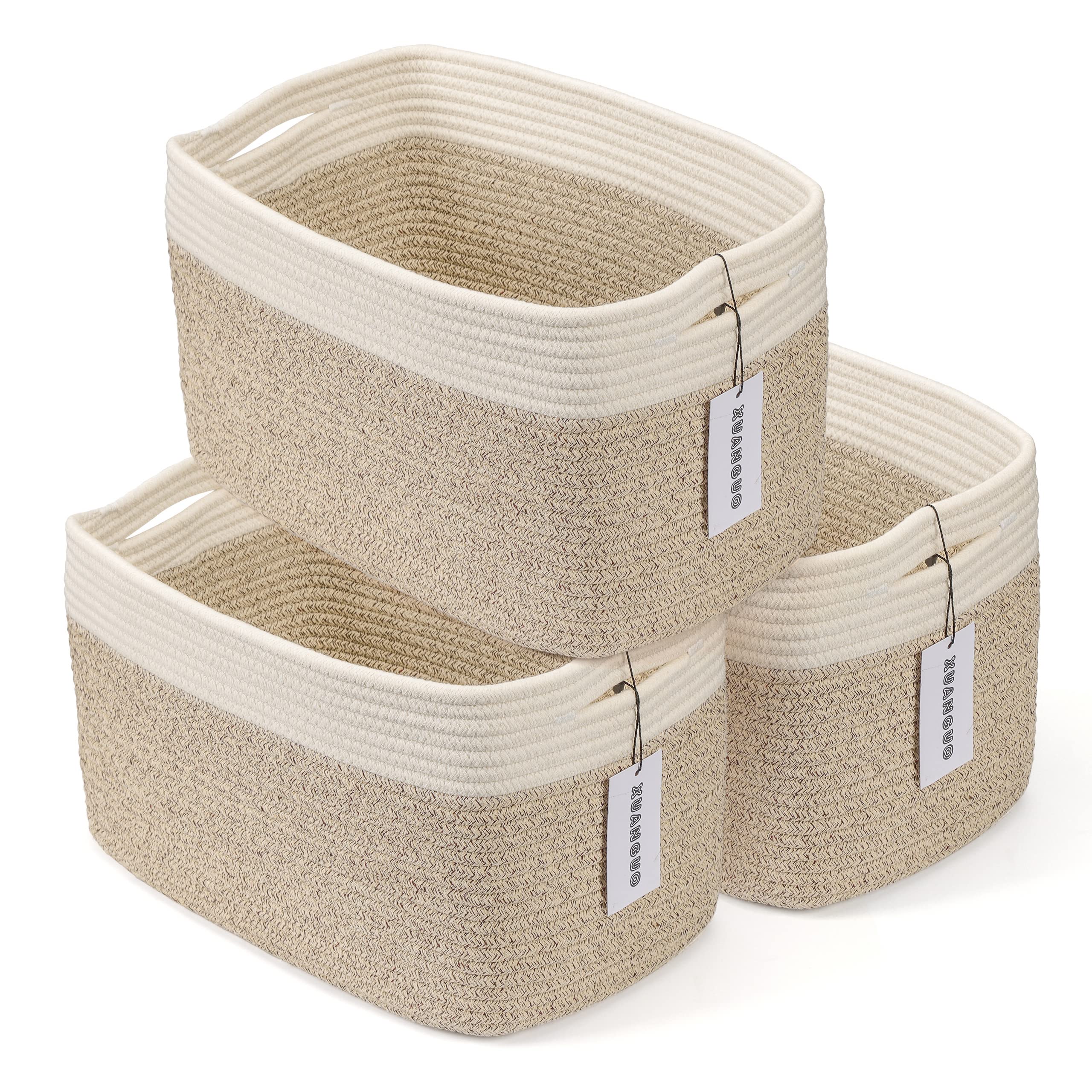 Cotton Rope Storage Basket Bins Woven Basket For Organizing Shelves Rectangle Decorative Baskets For Storage Clothes Toys Books