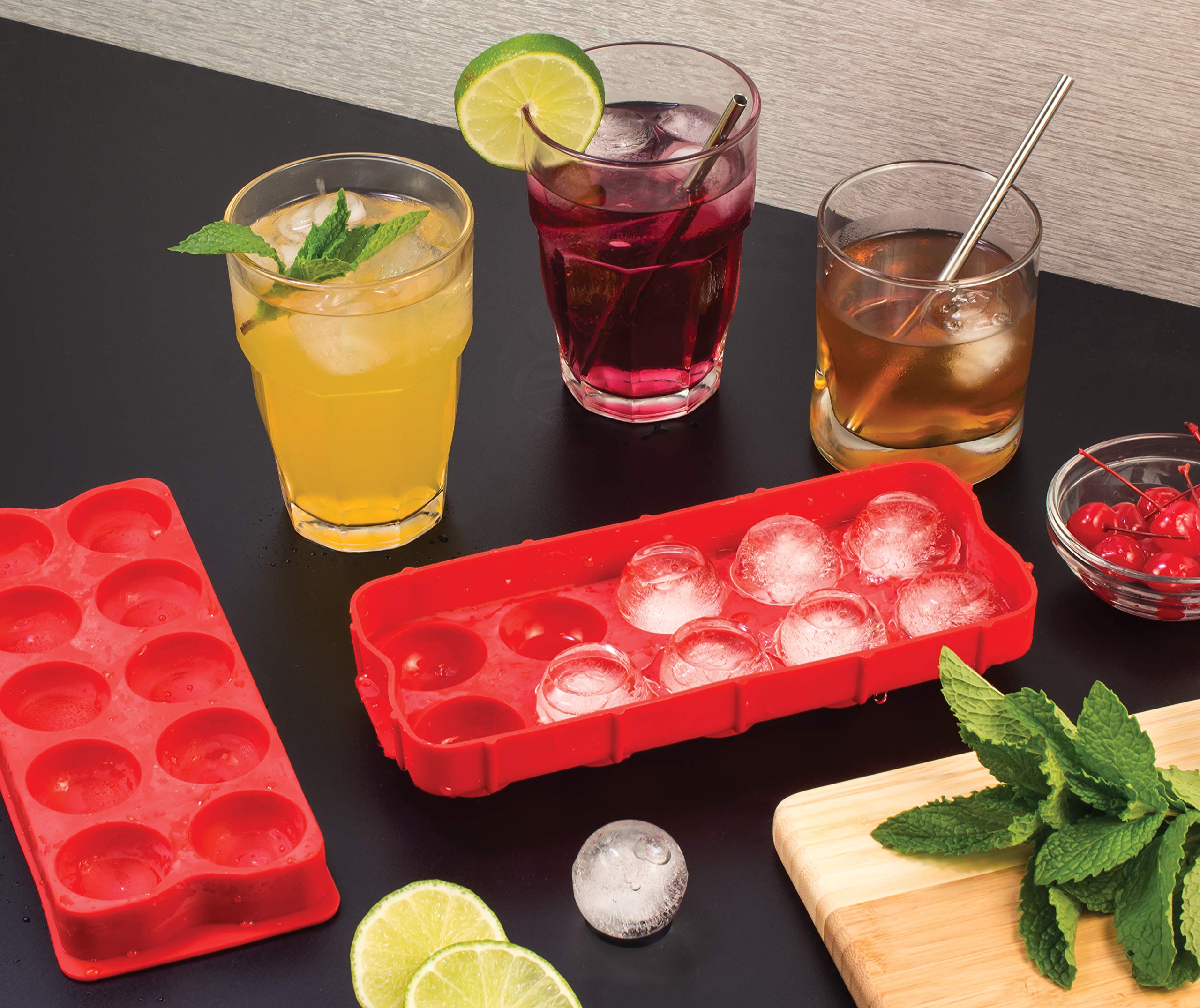 Hic Kitchen Cannonball Silicone Ice Cube Tray, European-Grade, Non-Stick, Set Of 2 For 20 Large Ice Balls