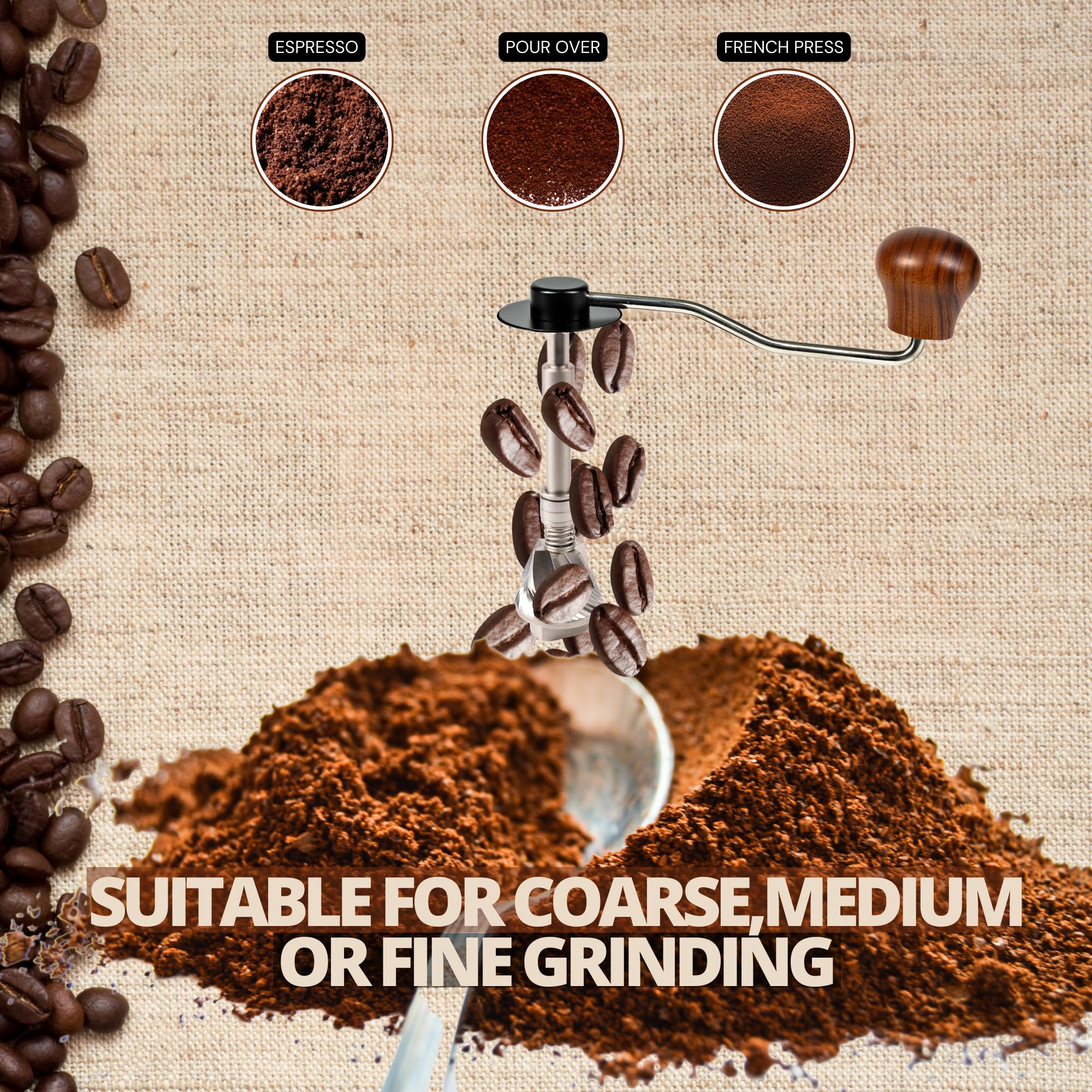 Rocky Leaf Manual Coffee Grinder, Capacity 25G With Adjustable Stainless Steel Burr Coffee Grinder Manual, Faster Grinding Espre