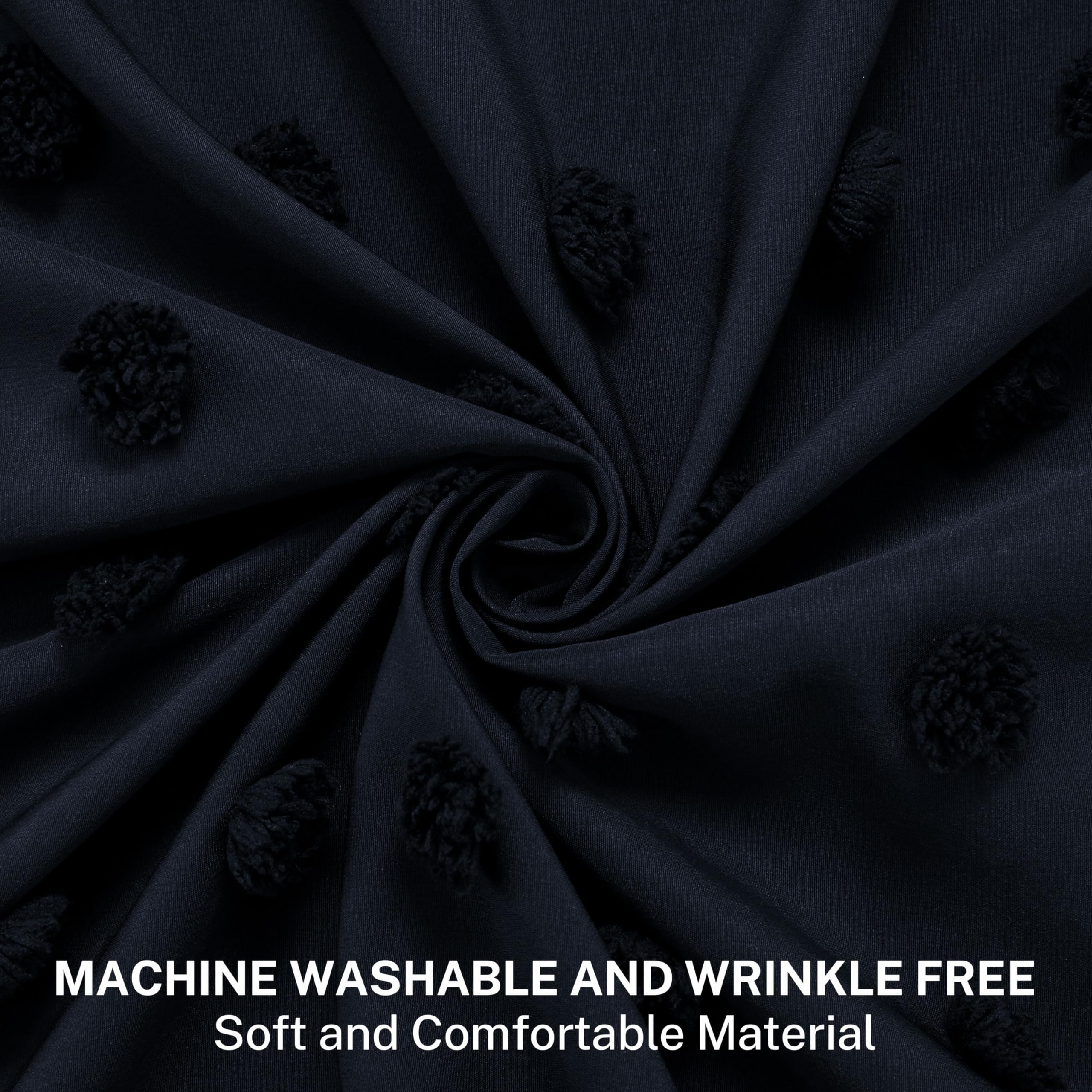 Siiluminisoy Boho Navy Blue Shower Curtain Woven Fabric Shower Curtain, 72 X 72 Tufted Pleat Floral Puffs Textured Modern Minima