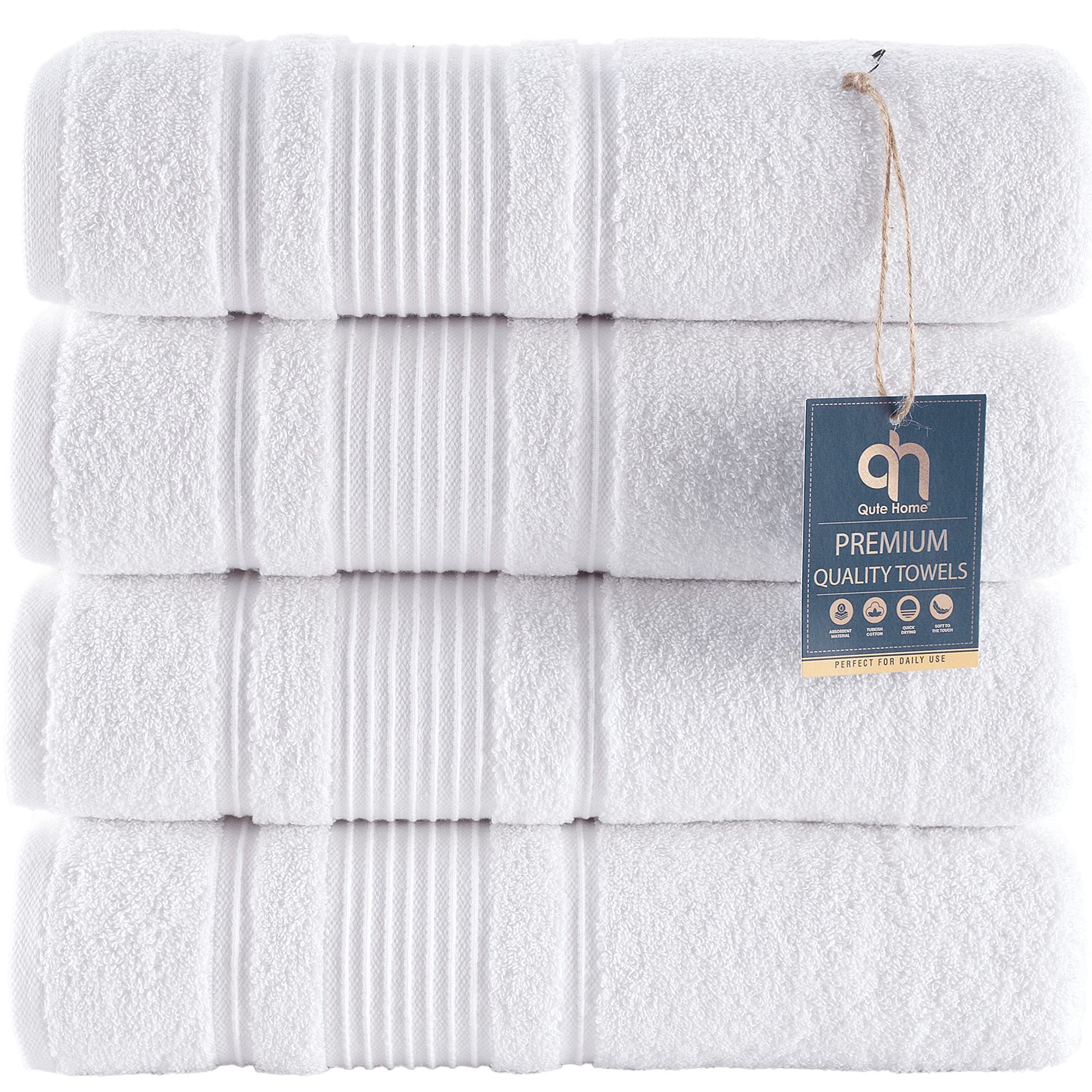 Qute Home 4-Piece Bath Towels Set, 100% Turkish Cotton Premium Quality Towels For Bathroom, Quick Dry Soft And Absorbent Turkish
