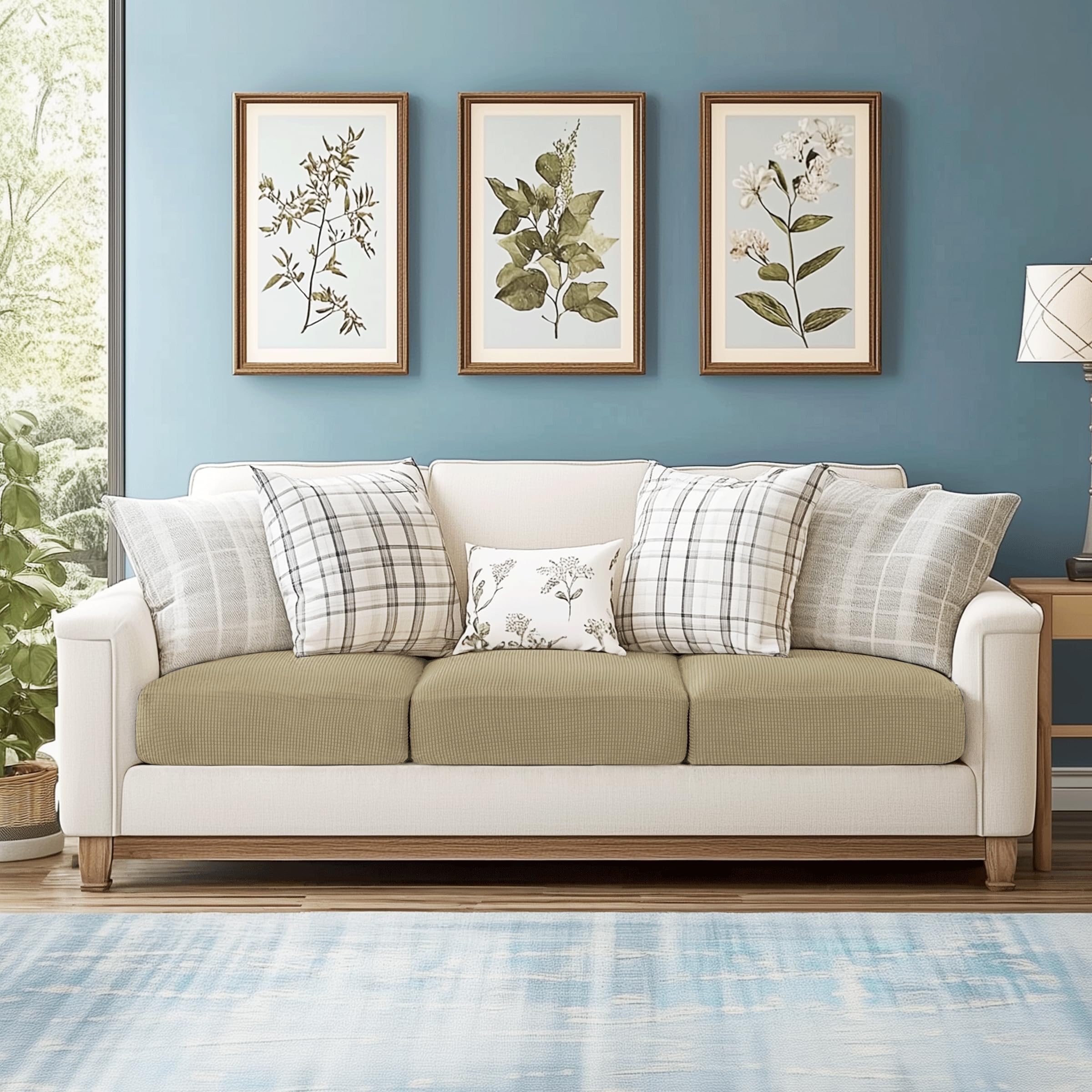 Chun Yi 3Pc Stretch Couch Cushion Covers, Sofa Seat Slipcovers Suitable For Armchair Loveseat Sofa With Spandex Jacquard Fabric(