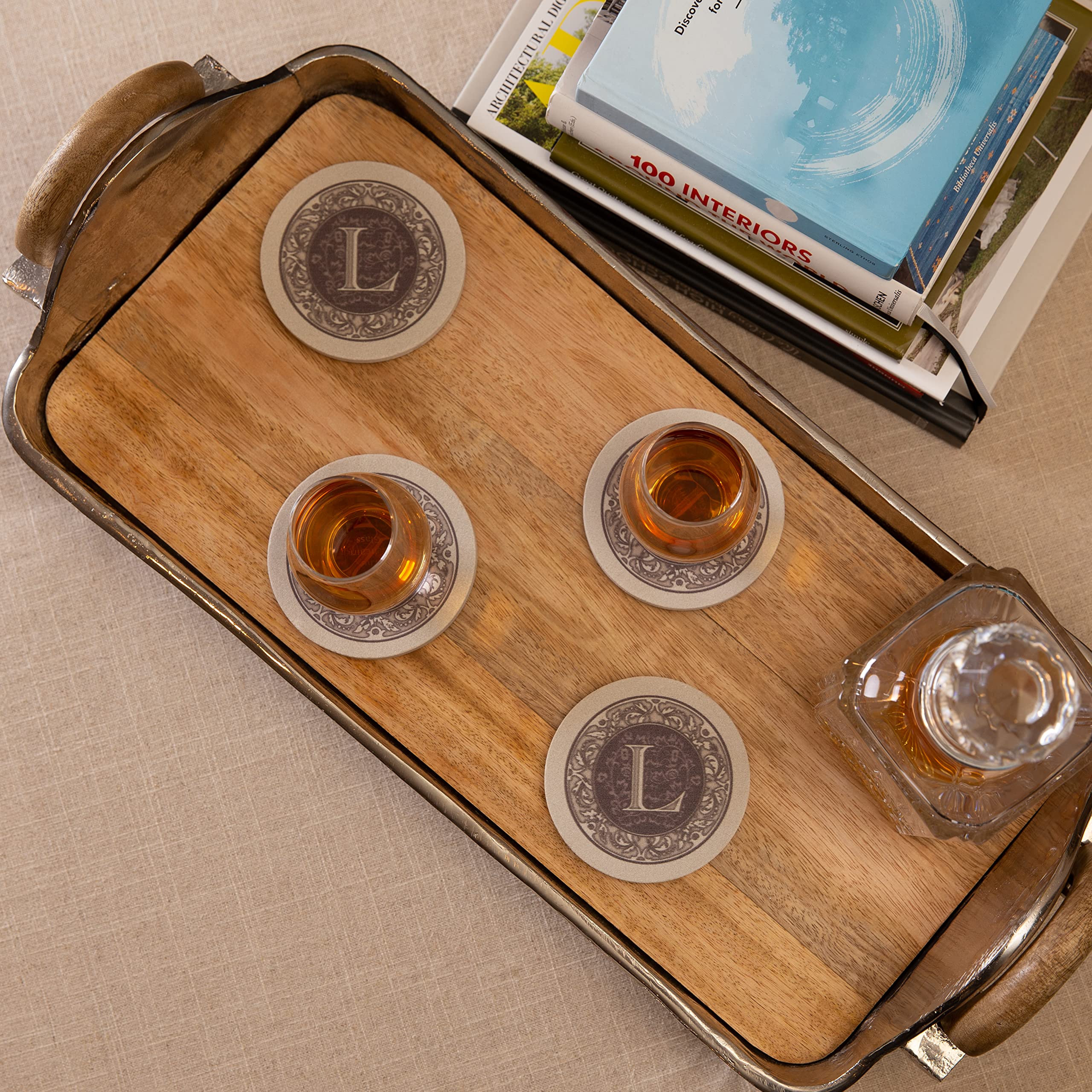 Thirstystone 4-Pack Monogram Letter L    Sandstone Coasters Manufactured In The Usa Decorative, Absorbent, Easily Wipes Clean