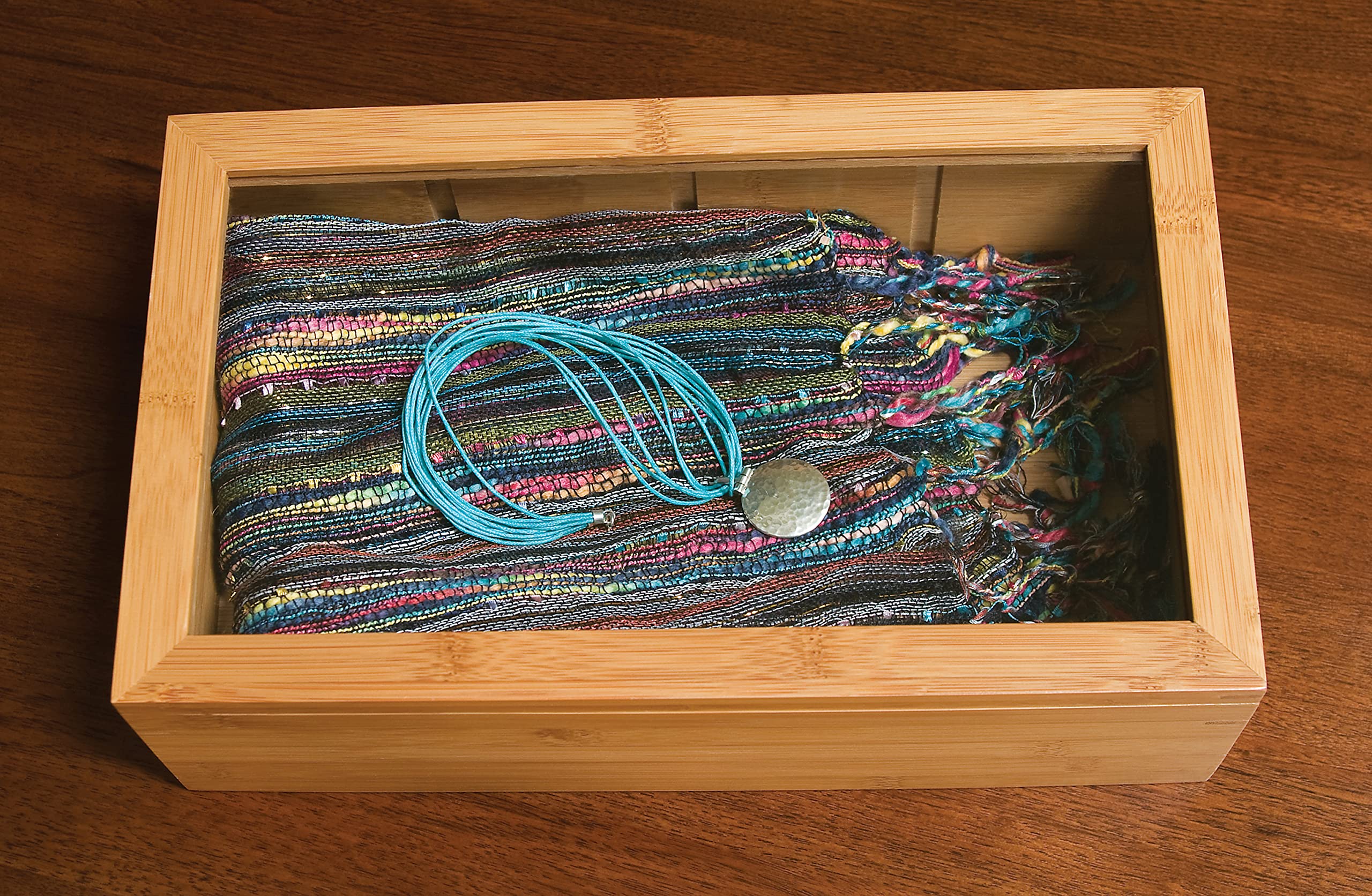 Lipper International Bamboo Wood Tea Box with Clear Lid  8 Compartments  12-1/2'' x 7-1/2'' x 3-5/8''