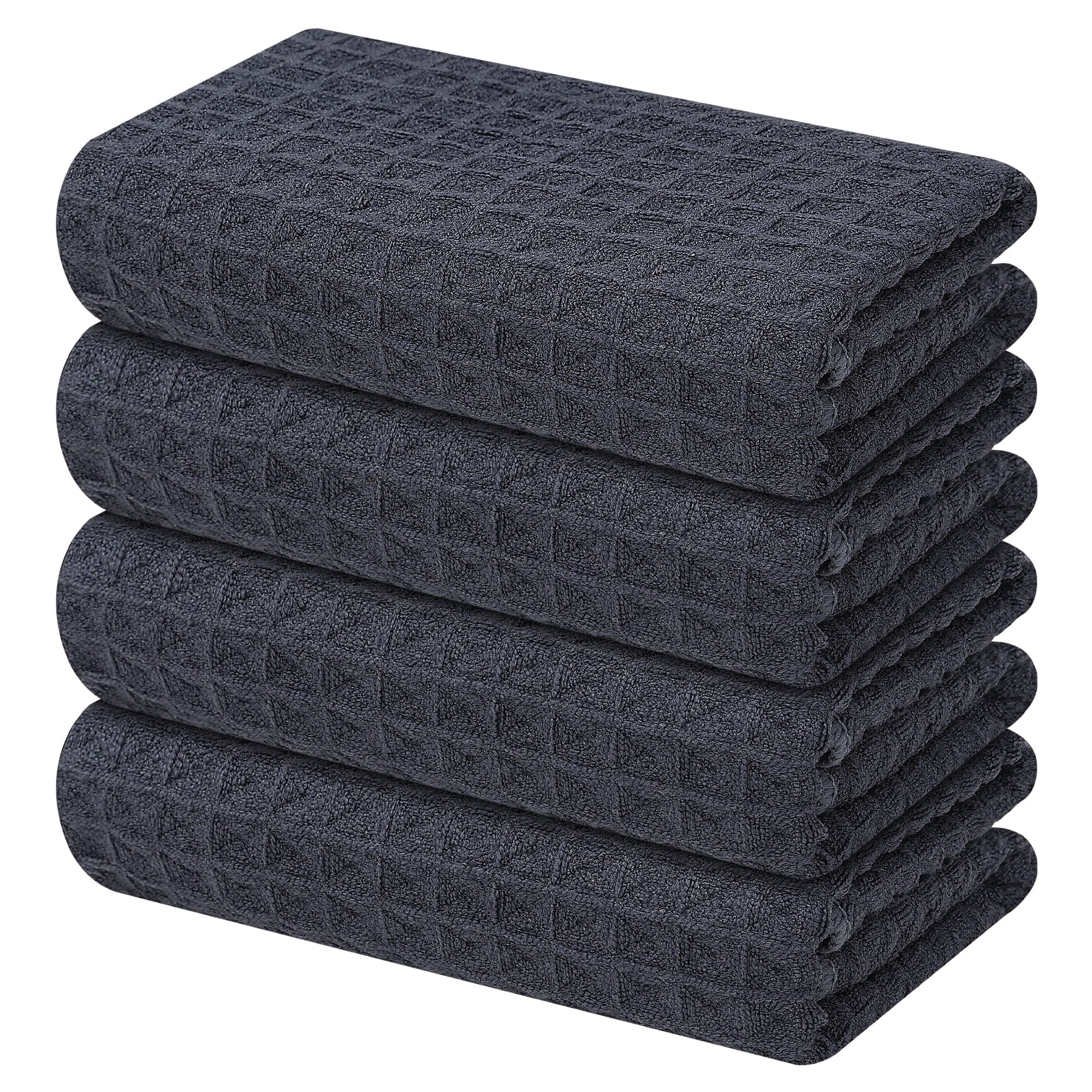 Homaxy Premium Microfiber Waffle Weave Kitchen Towels, 16 X 28 Inch Ultra Absorbent And Solid Color Dish Towels, 4 Pack, Dark Gr