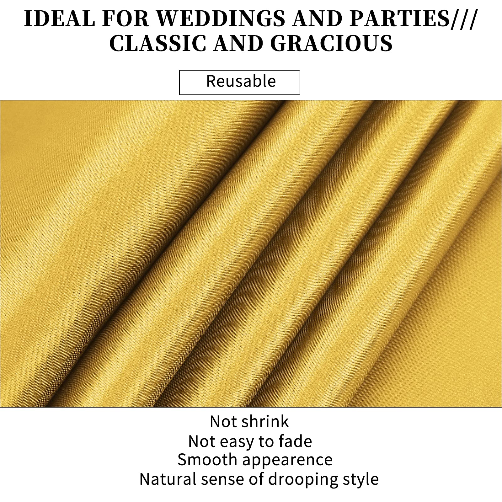 10-Pack Gold 12 X 108 Inches Long Premium Satin Table Runner For Wedding, Decorations For Birthday Parties, Banquets, Graduation